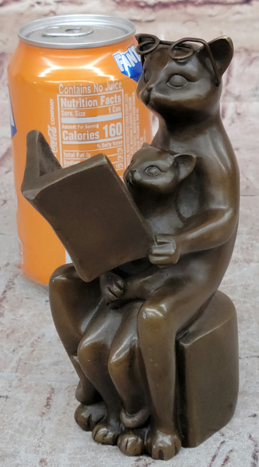 Hot Cast Signed Original Nick Cat with Eye Glasses and Baby Bronze Sculpture