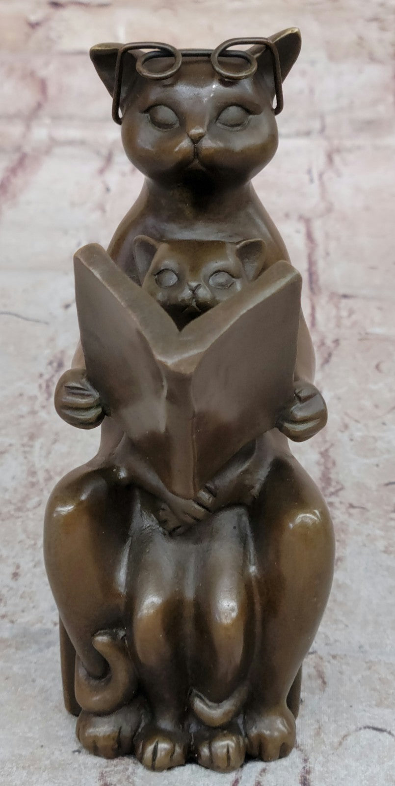 Hot Cast Signed Original Nick Cat with Eye Glasses and Baby Bronze Sculpture