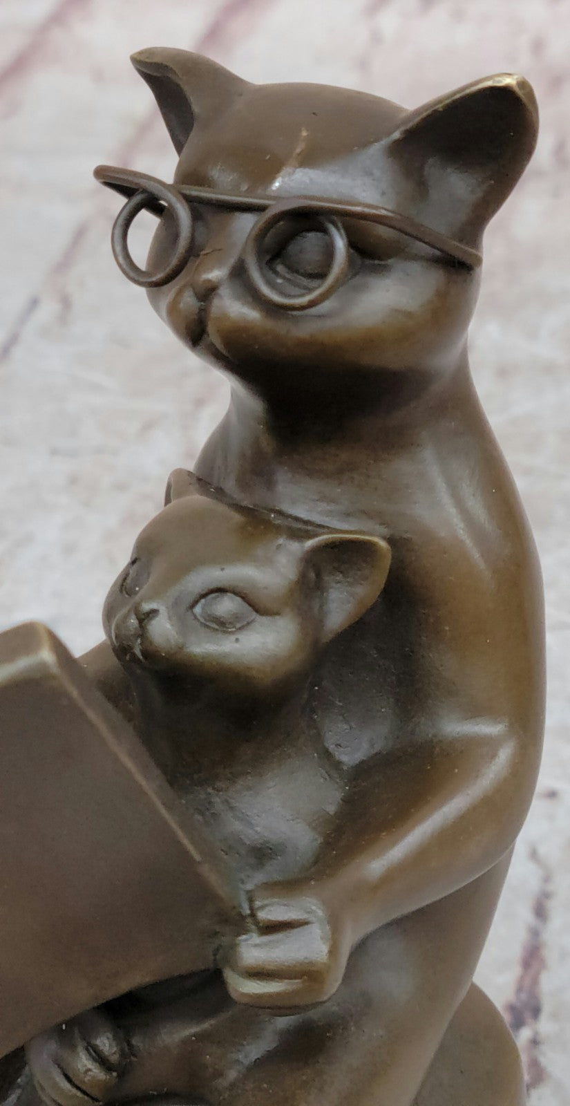 Hot Cast Signed Original Nick Cat with Eye Glasses and Baby Bronze Sculpture