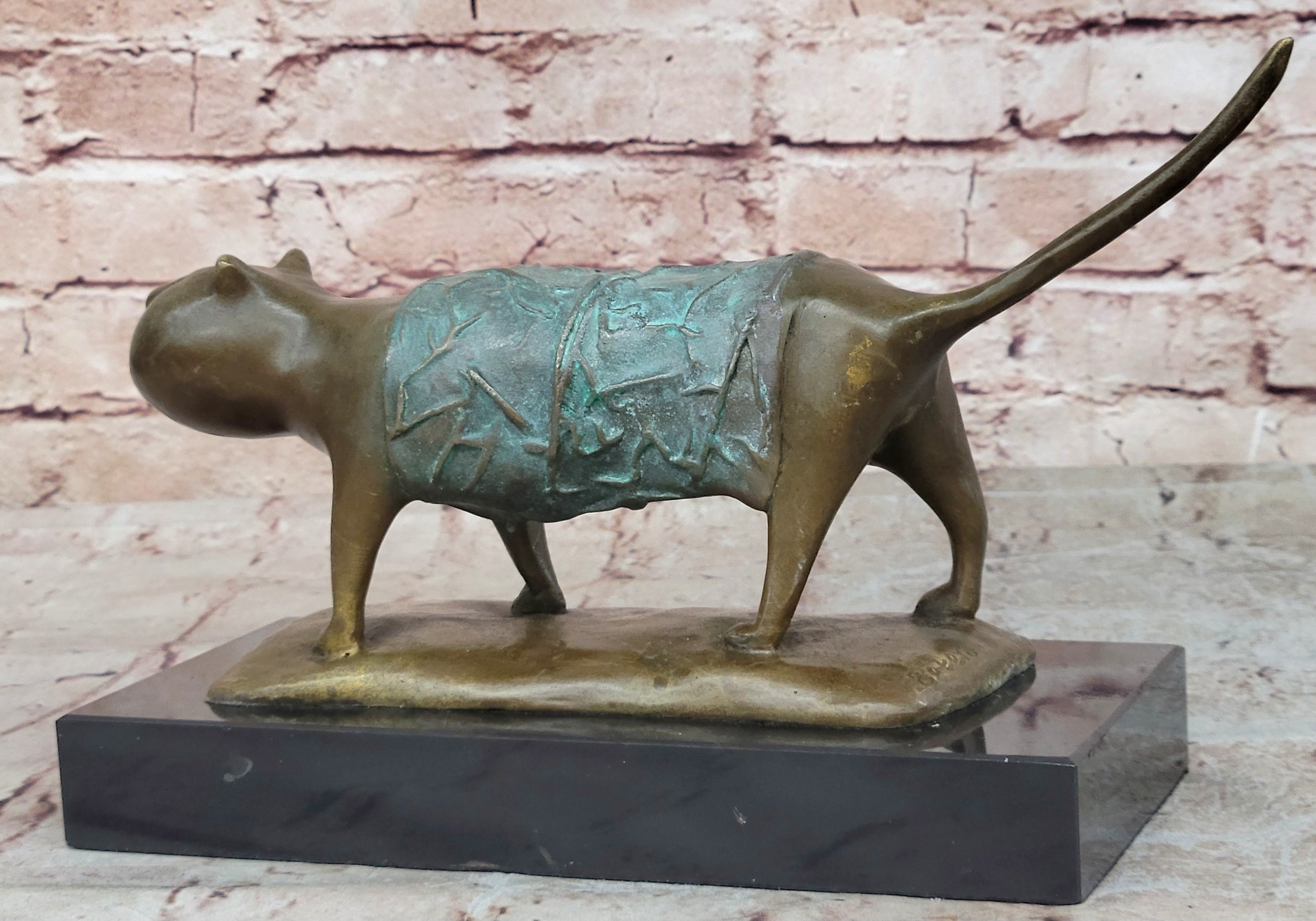 Abstract Modern Cat Bronze Sculpture: Hand Made Botero Feline Collectible