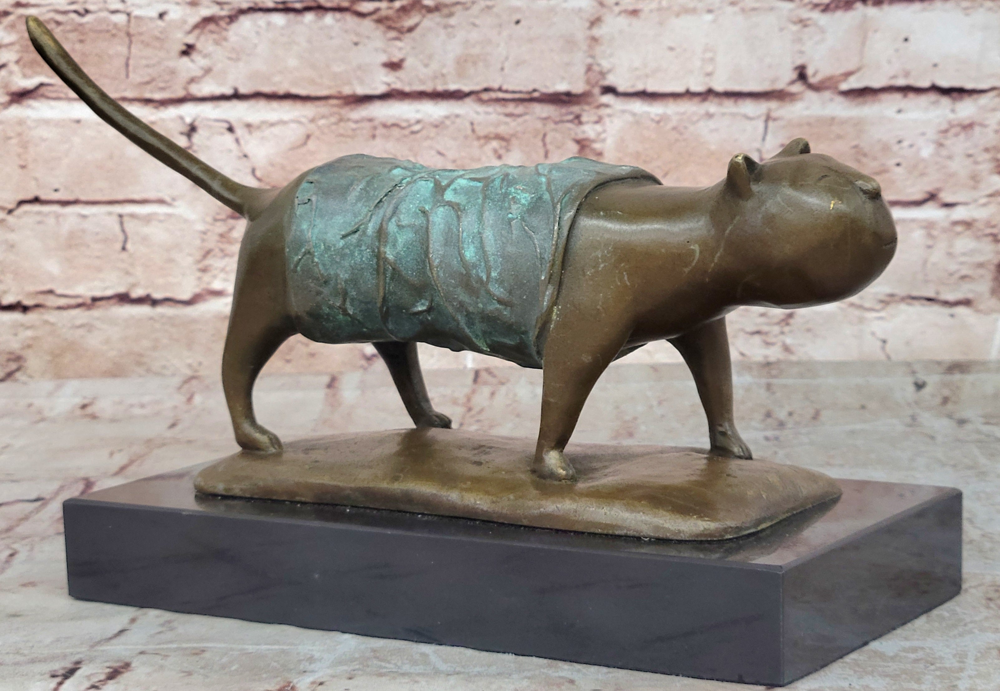 Abstract Modern Cat Bronze Sculpture: Hand Made Botero Feline Collectible