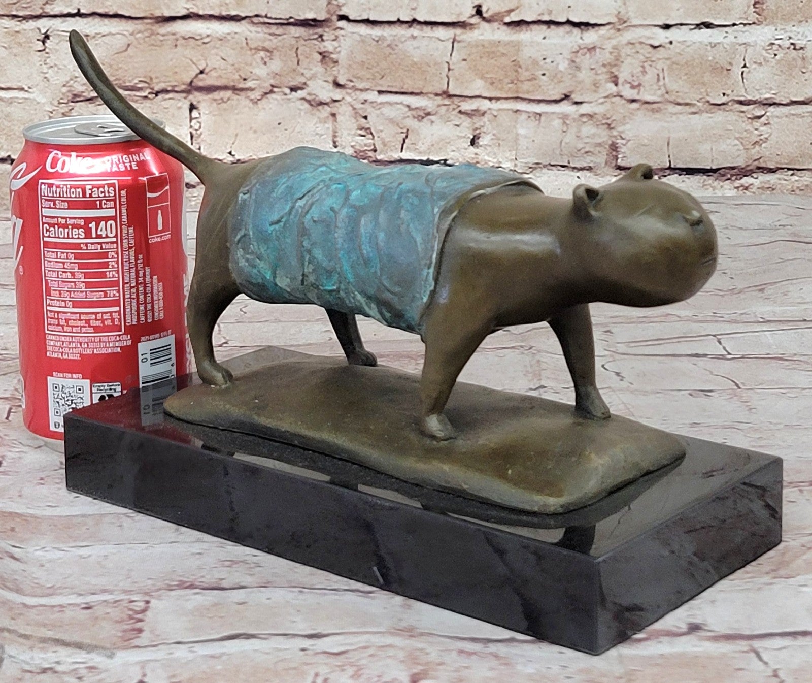 Botero Inspired Bronze Cat Sculpture with Exclusive Patina Finish Art