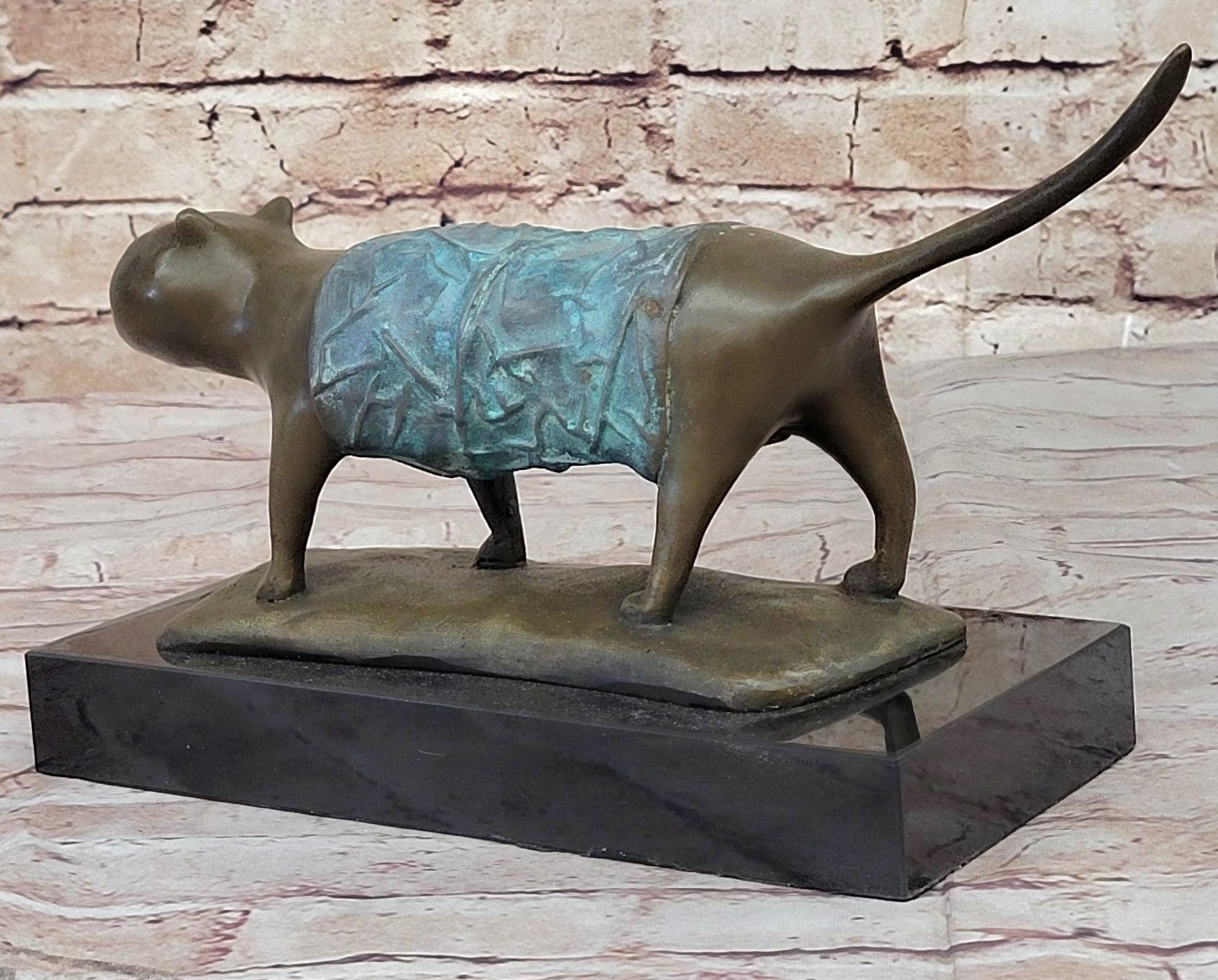 Botero Inspired Bronze Cat Sculpture with Exclusive Patina Finish Art