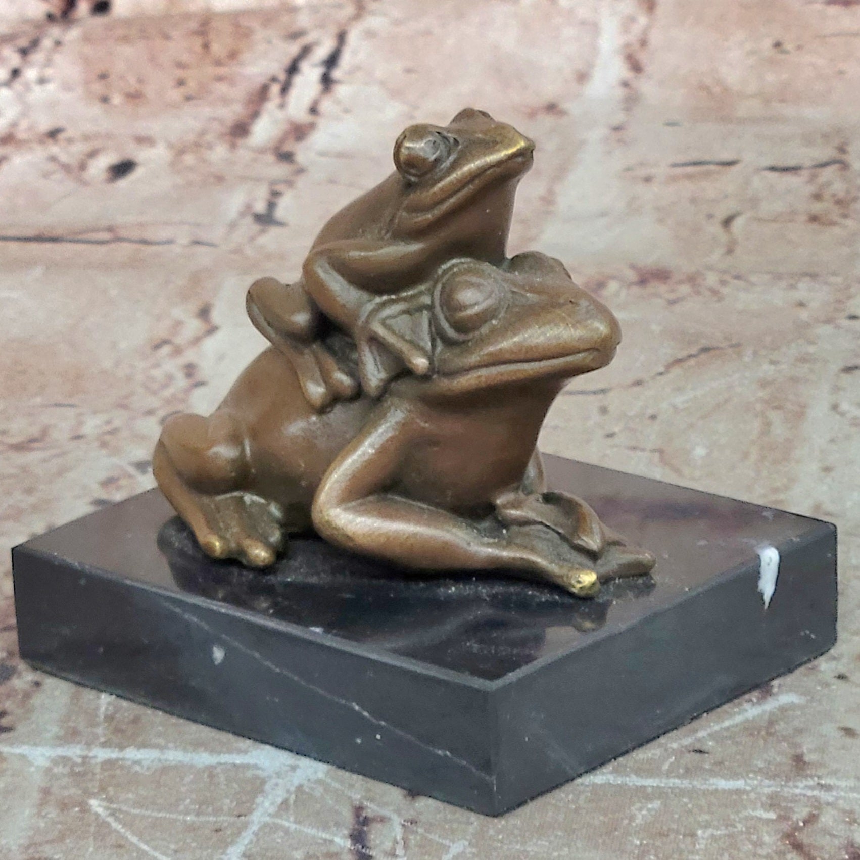Genuine Vienna Bronze Mother Frog with Baby Collectible Sculpture Statue