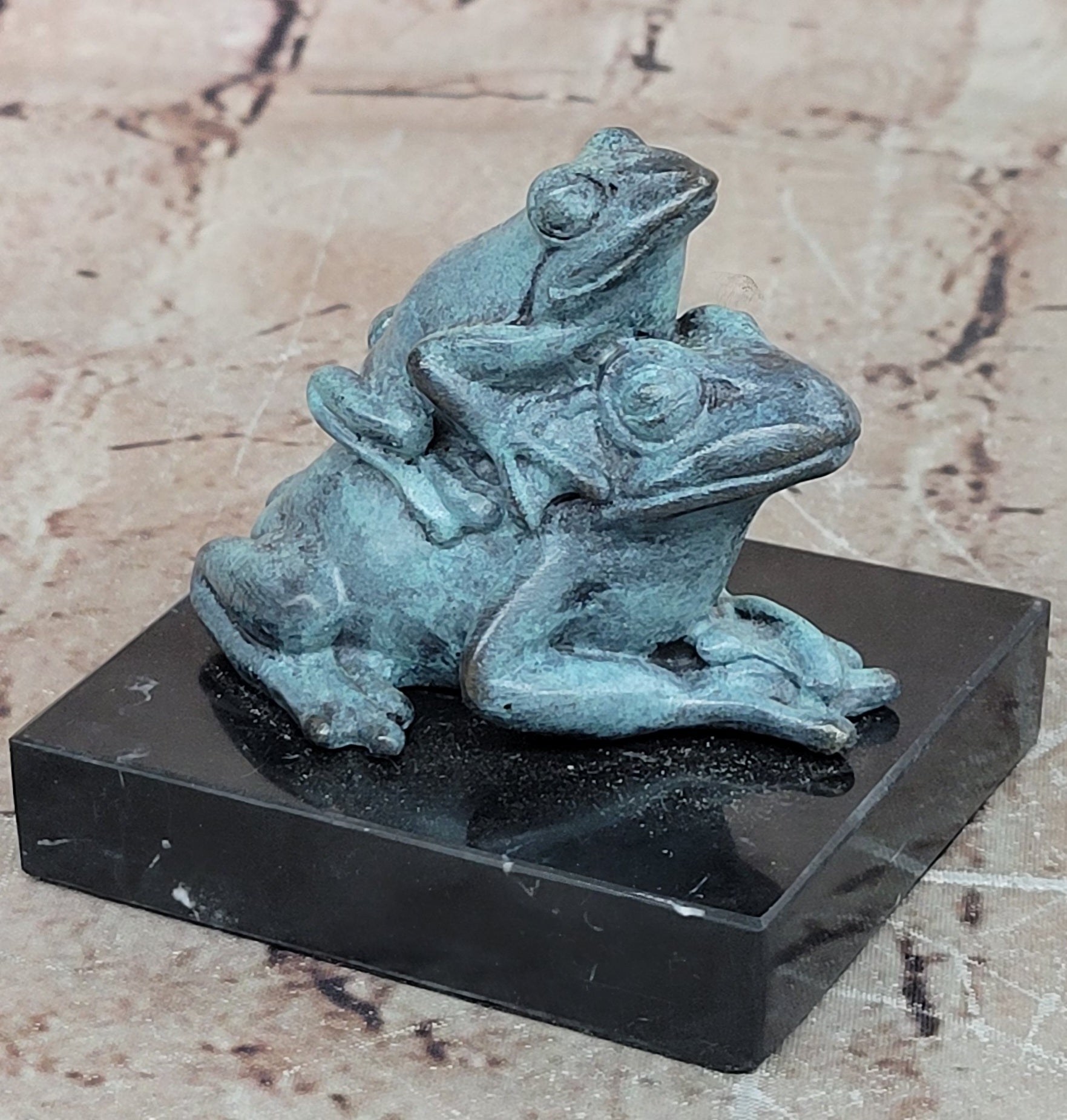 Bronze Frog Sculpture Signed Milo Mother And Baby Home Office Décor