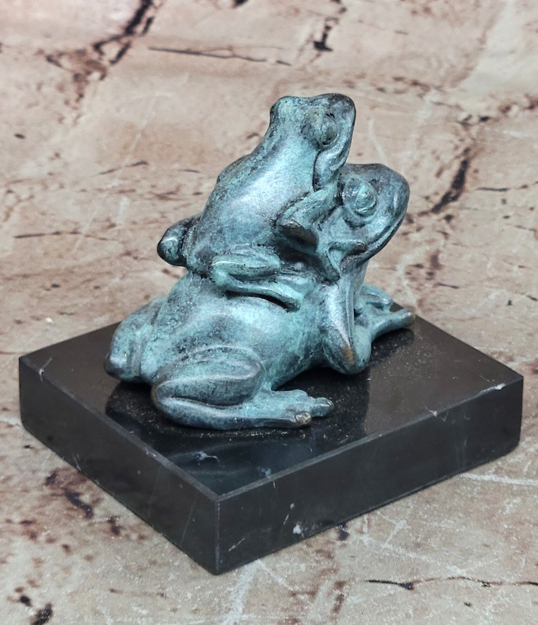 Bronze Frog Sculpture Signed Milo Mother And Baby Home Office Décor