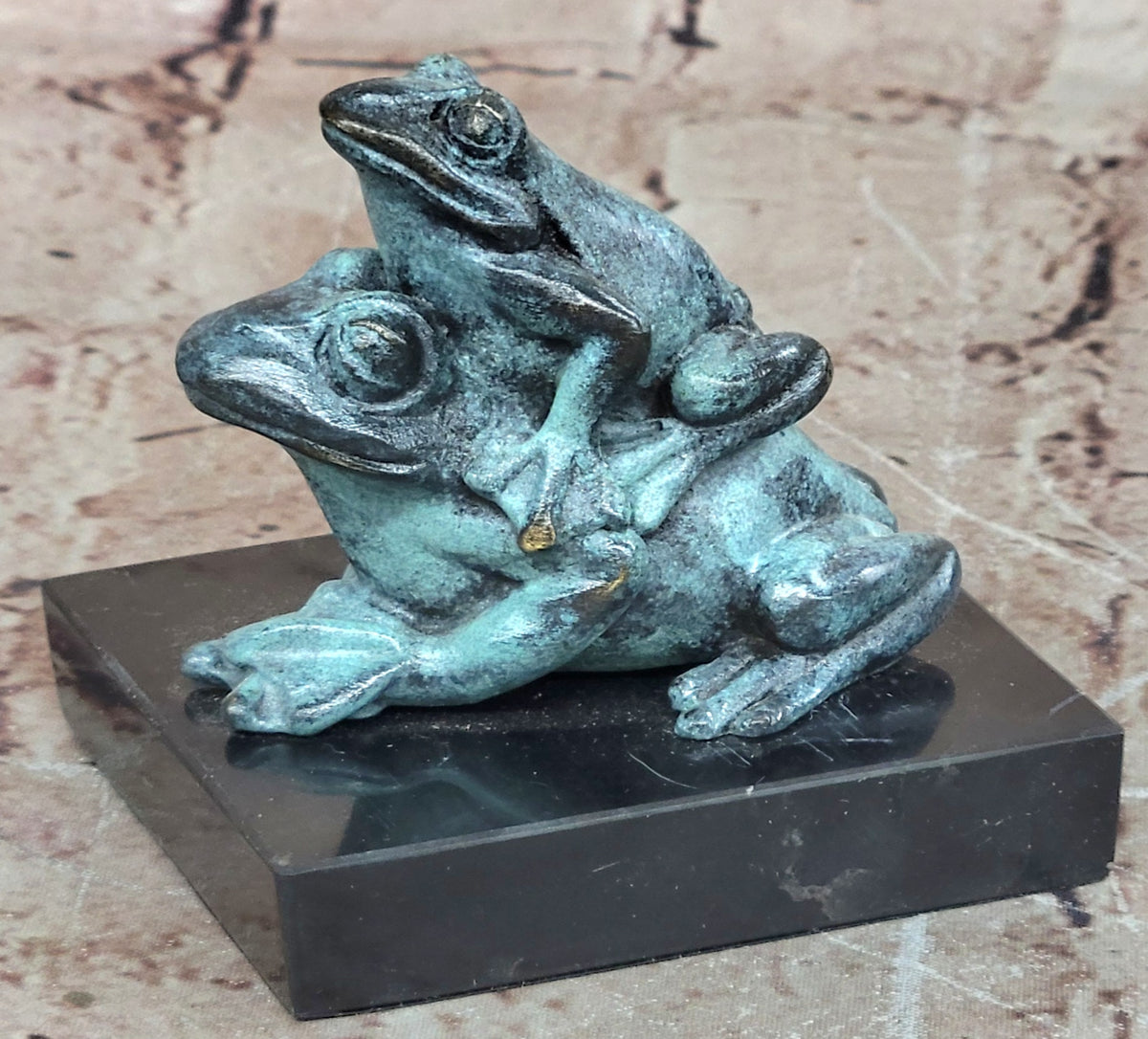 Bronze Frog Mother And Baby Sculpture Signed by Milo