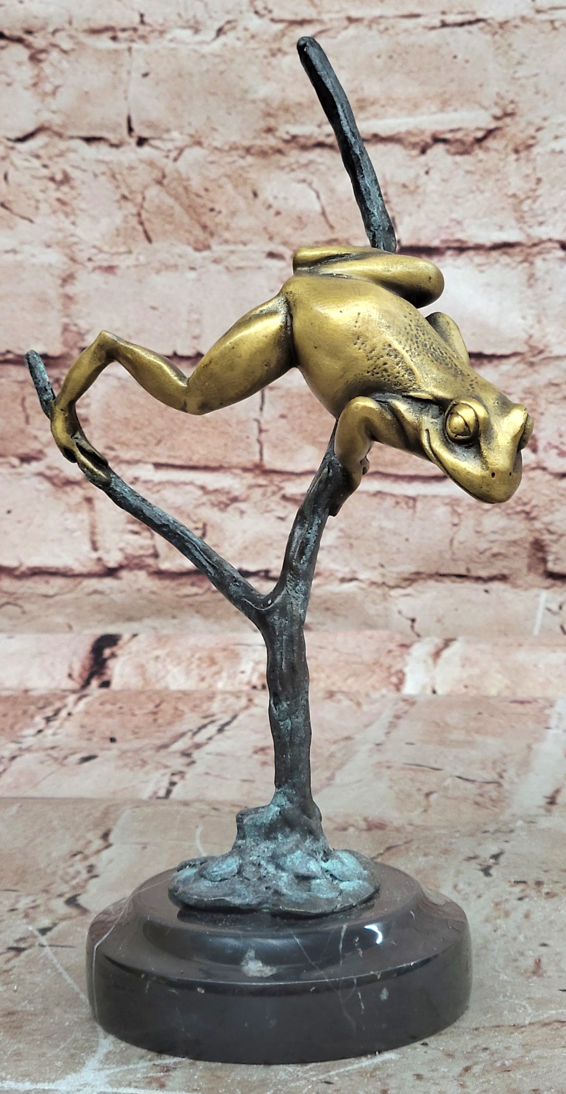 Signed Milo Bronze Frog Statue Marble Base Lost Wax Collectible