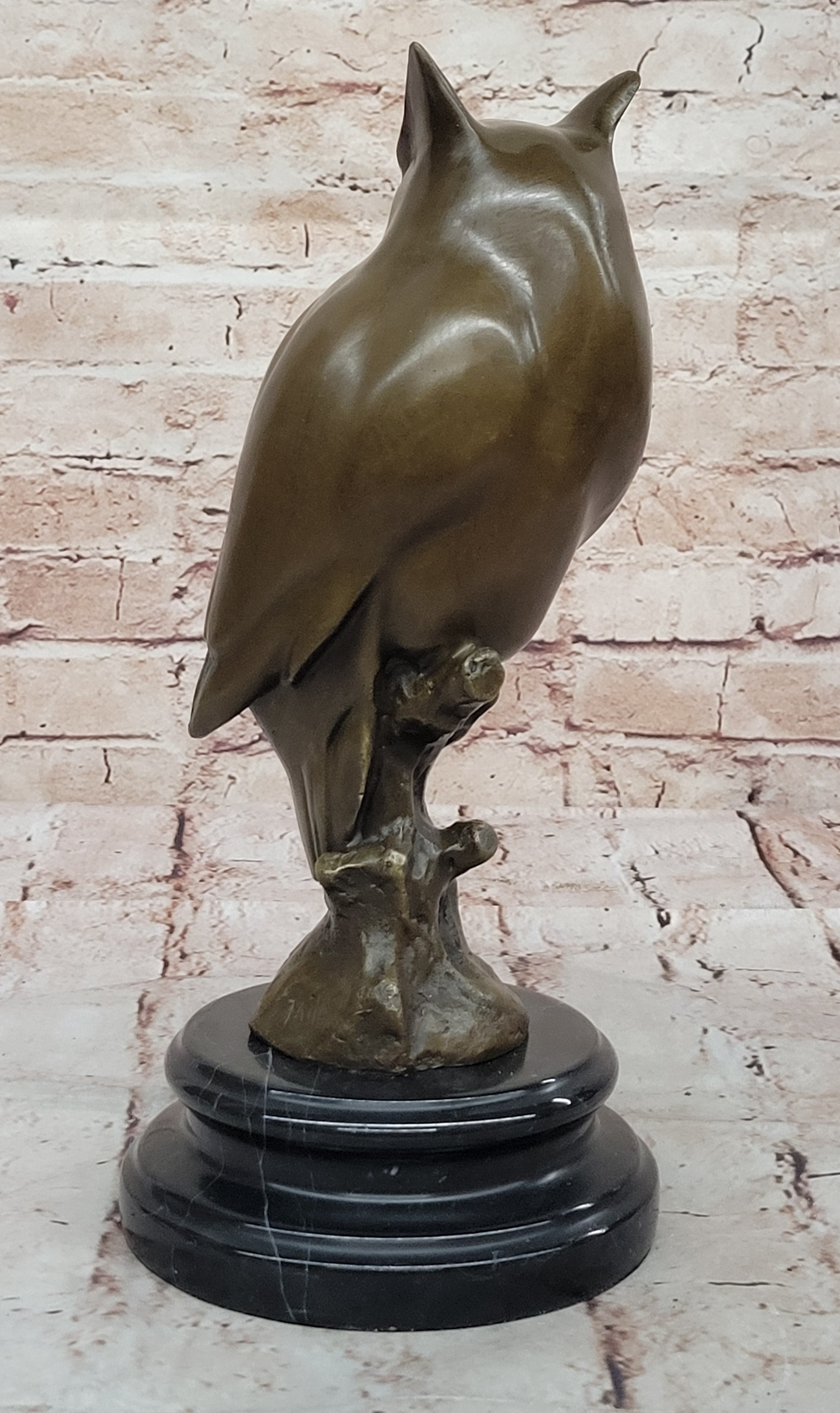 Owl On A Branch Wings Spread Collectible Gift Decor Bronze Sculpture Statue Hand