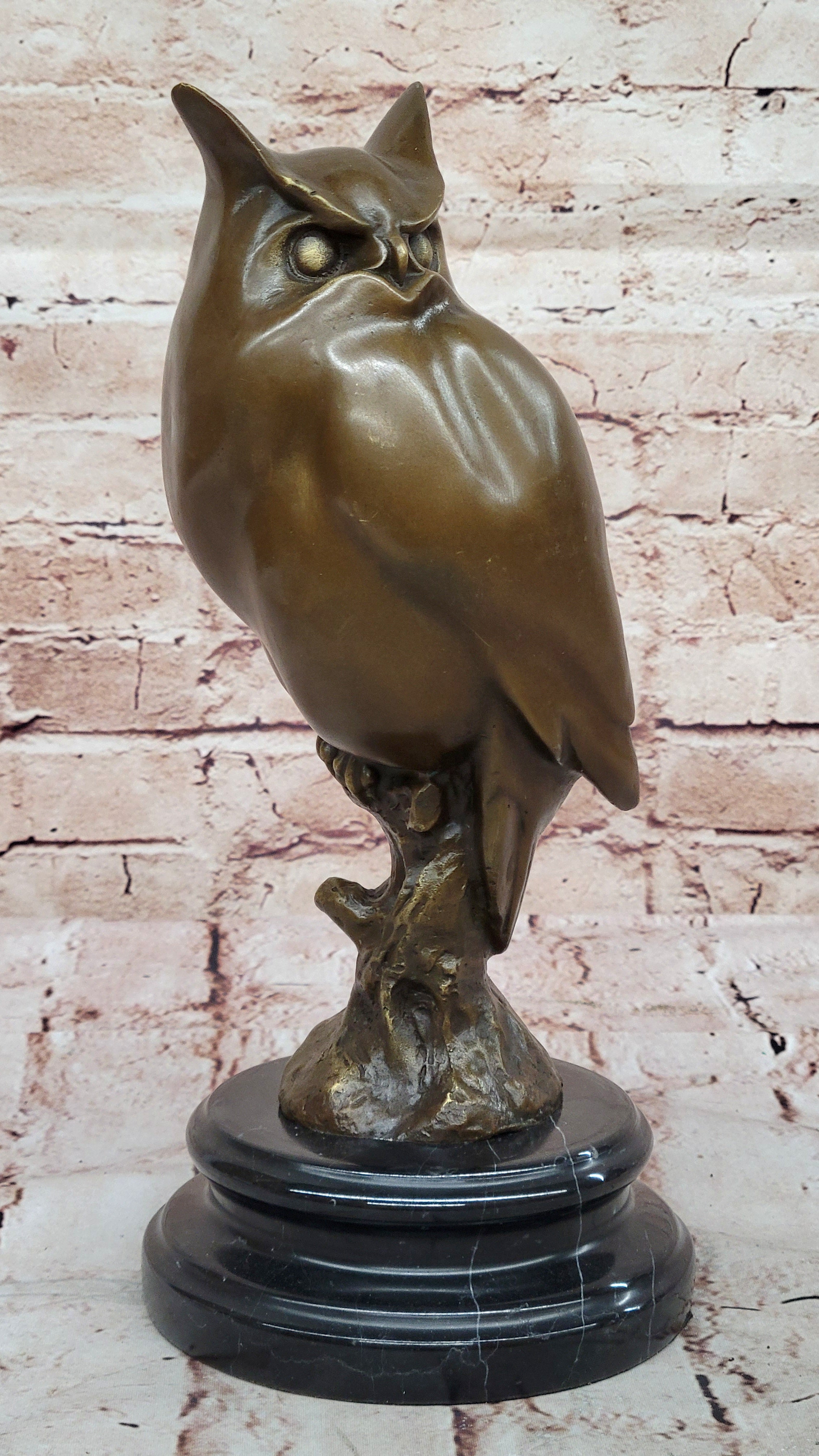 Owl On A Branch Wings Spread Collectible Gift Decor Bronze Sculpture Statue Hand