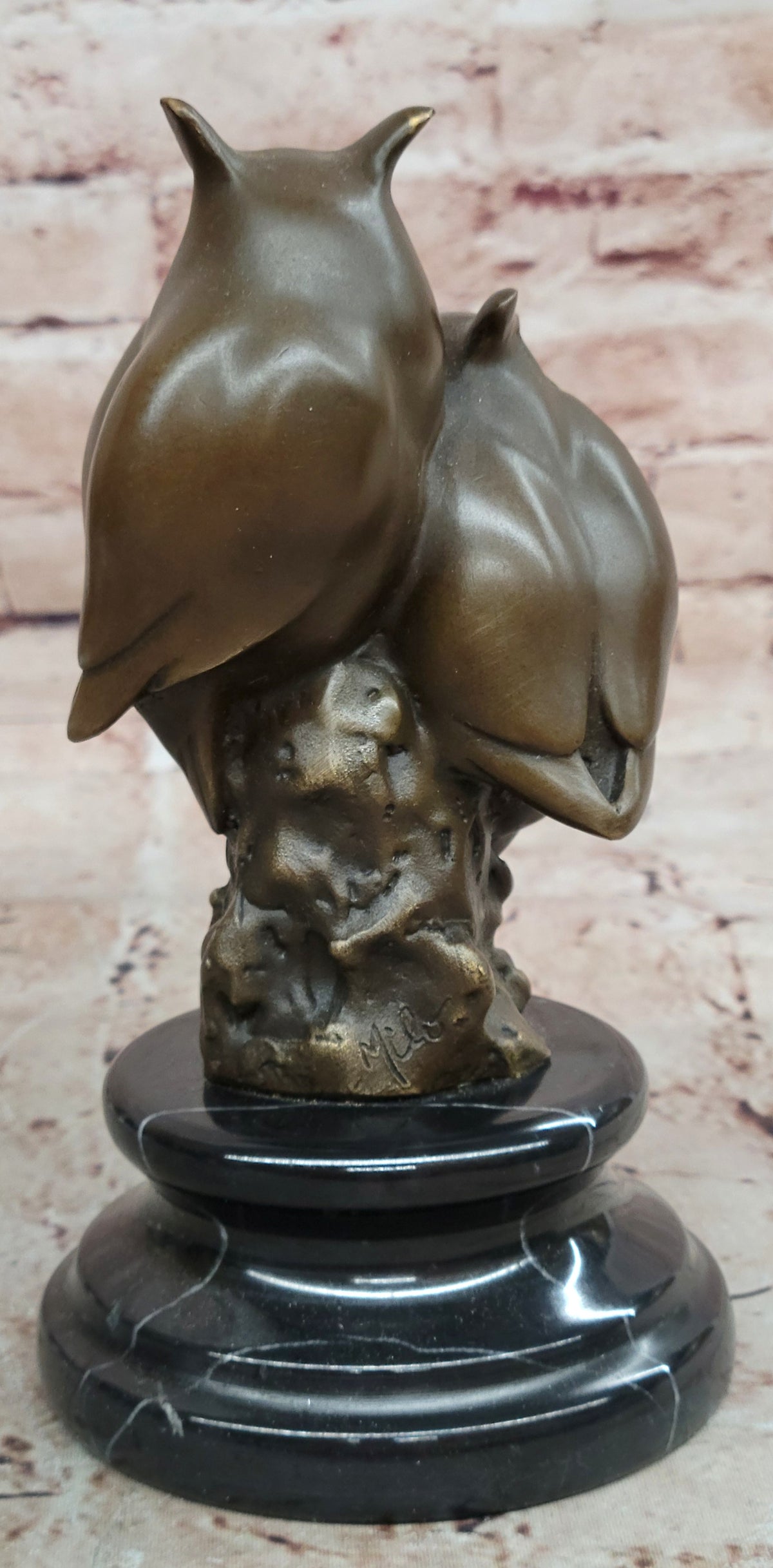 Bronze Two Owls Statue Signed Milo Hot Cast Wildlife Home Decoration