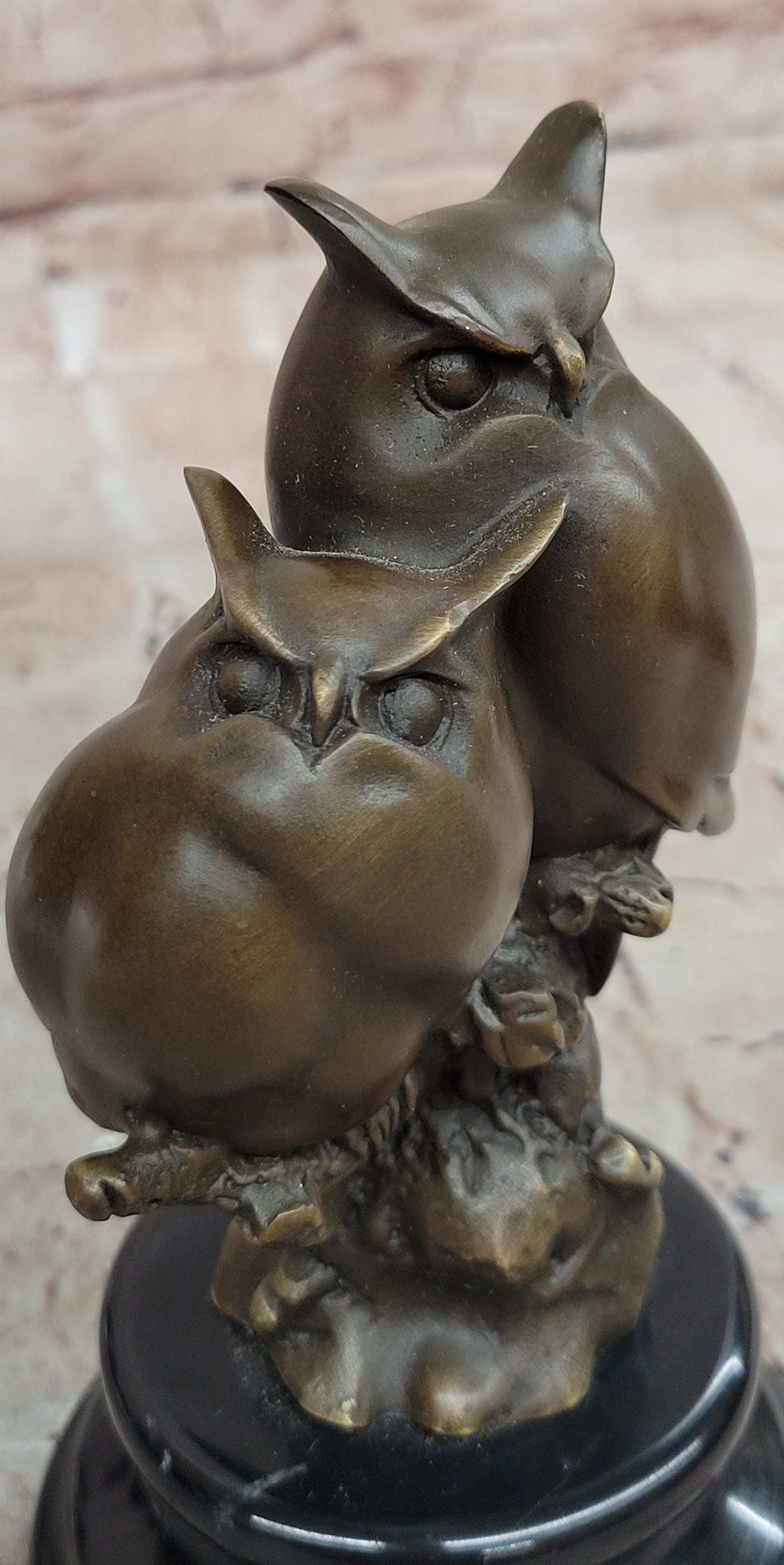 Bronze Two Owls Statue Signed Milo Hot Cast Wildlife Home Decoration