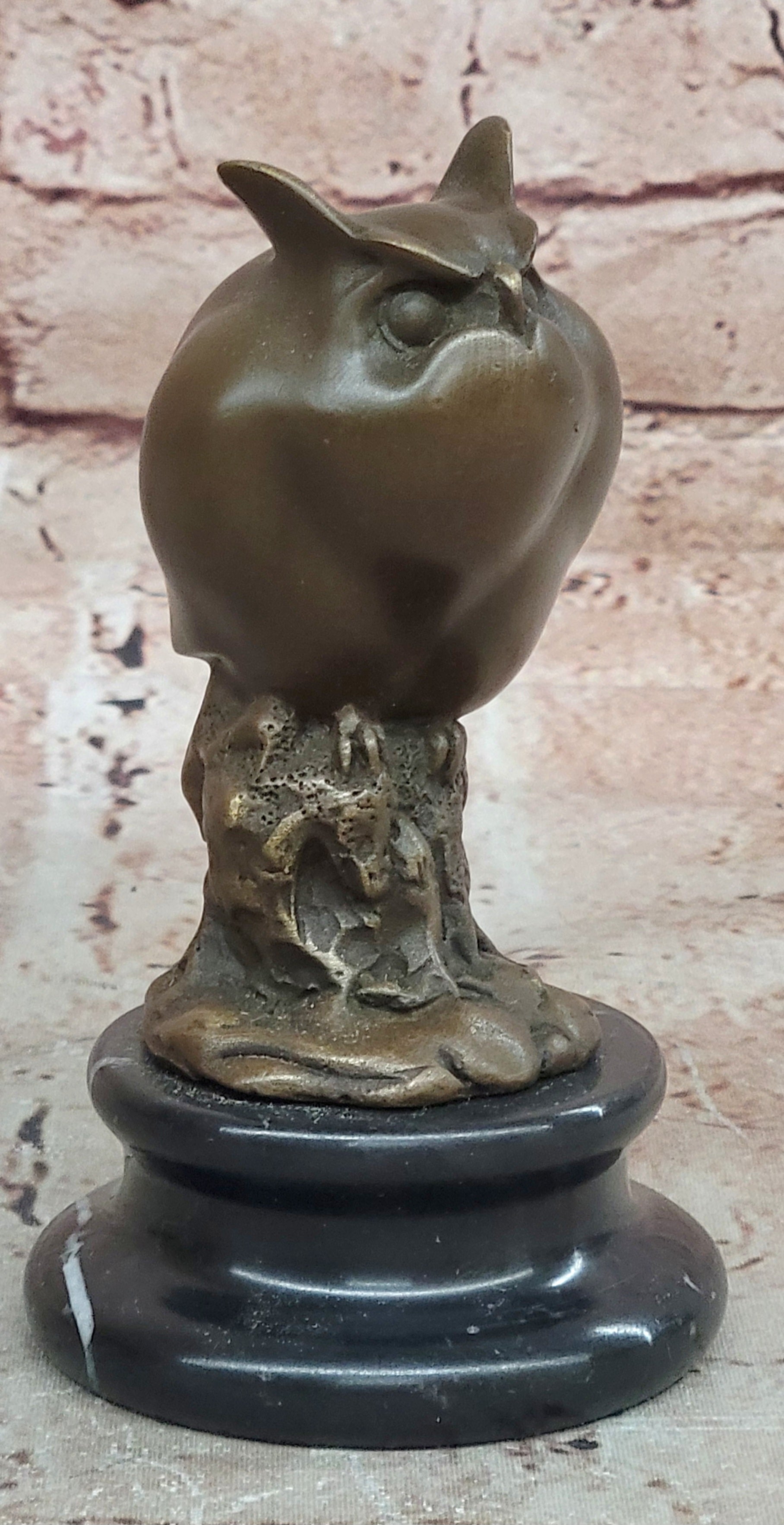 Signed Milo Bronze Owl Sculpture Marble Base Wildlife Animal Artwork