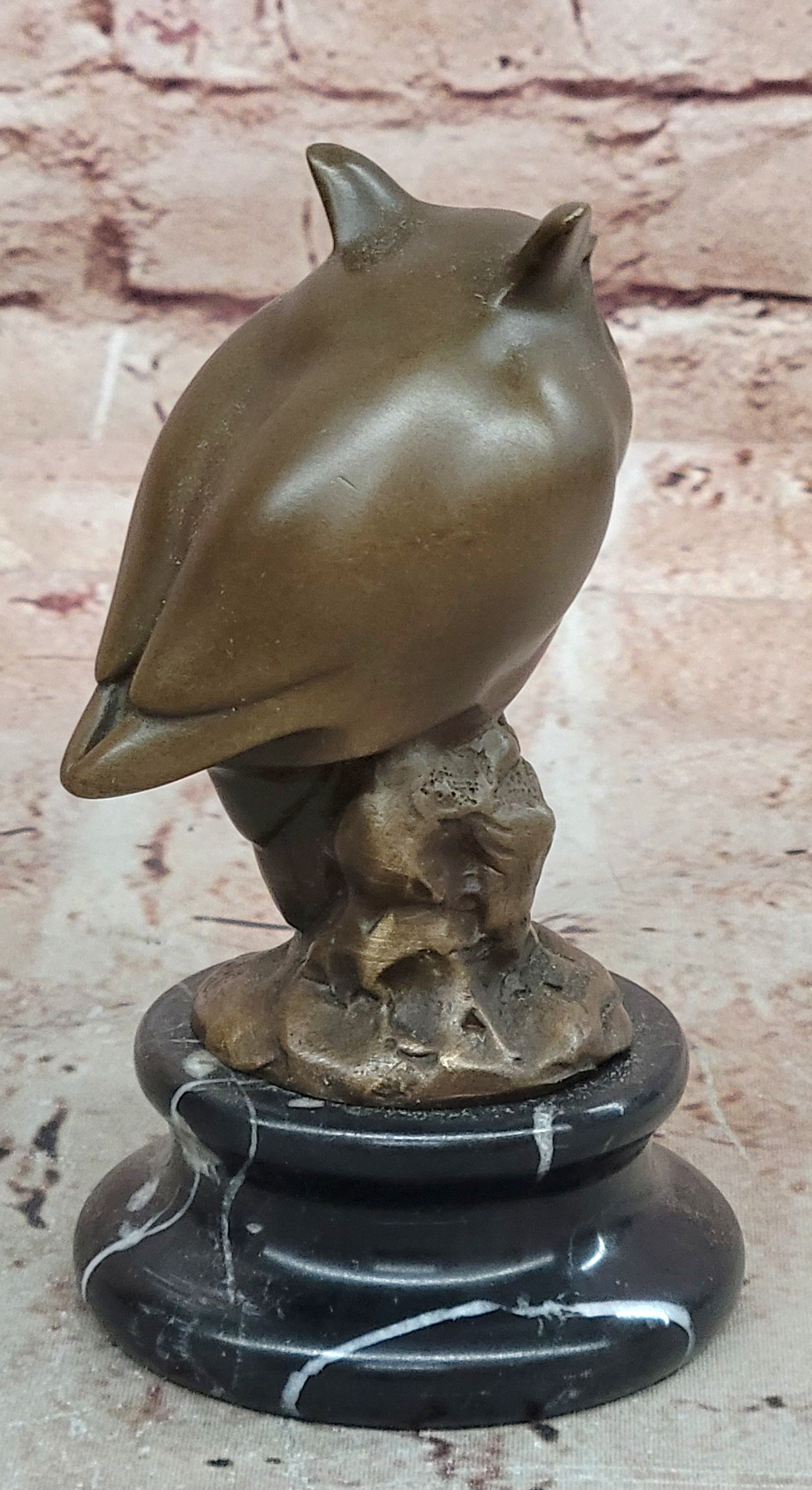 Signed Milo Bronze Owl Sculpture Marble Base Wildlife Animal Artwork