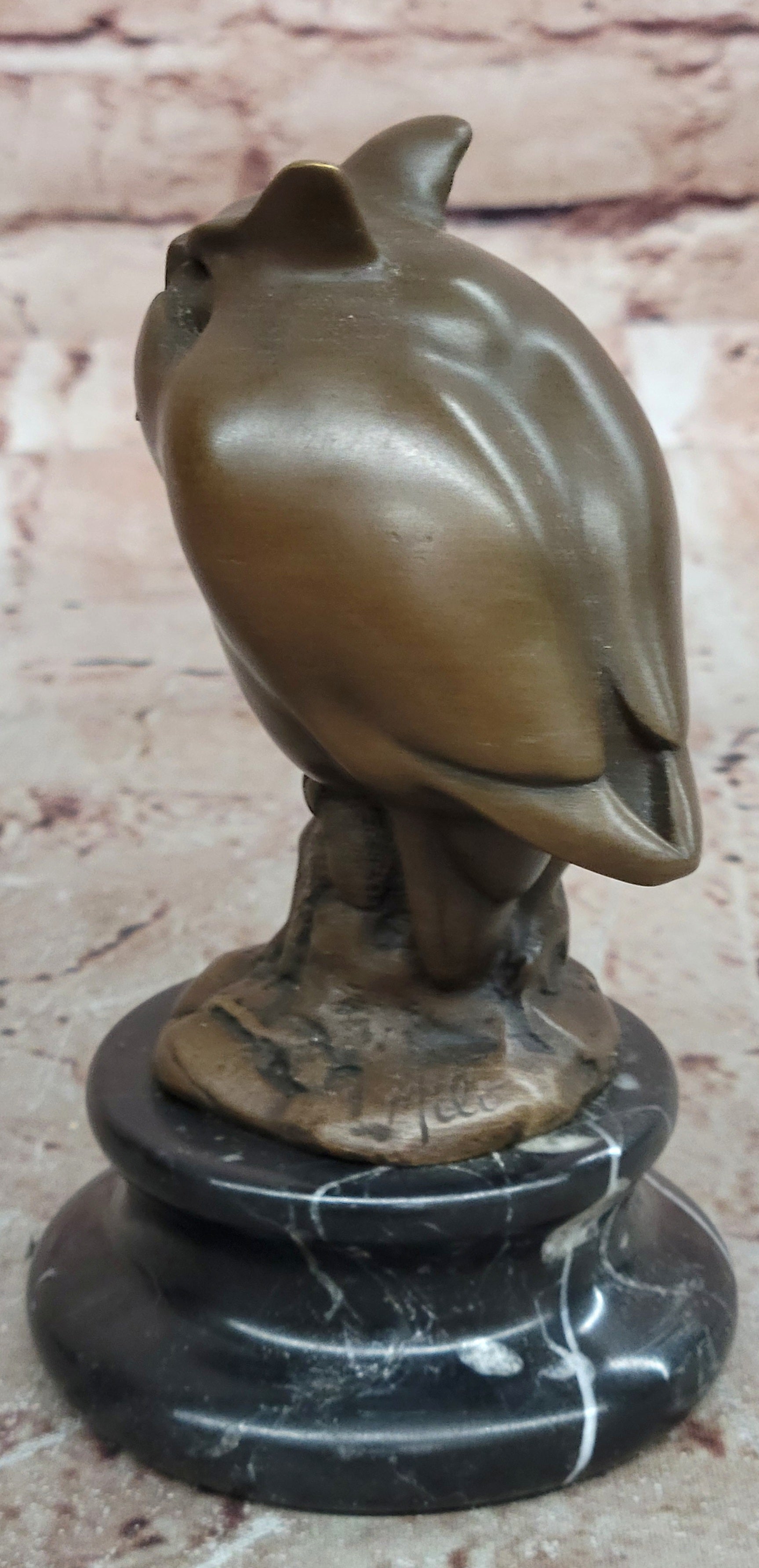 Signed Milo Bronze Owl Sculpture Marble Base Wildlife Animal Artwork