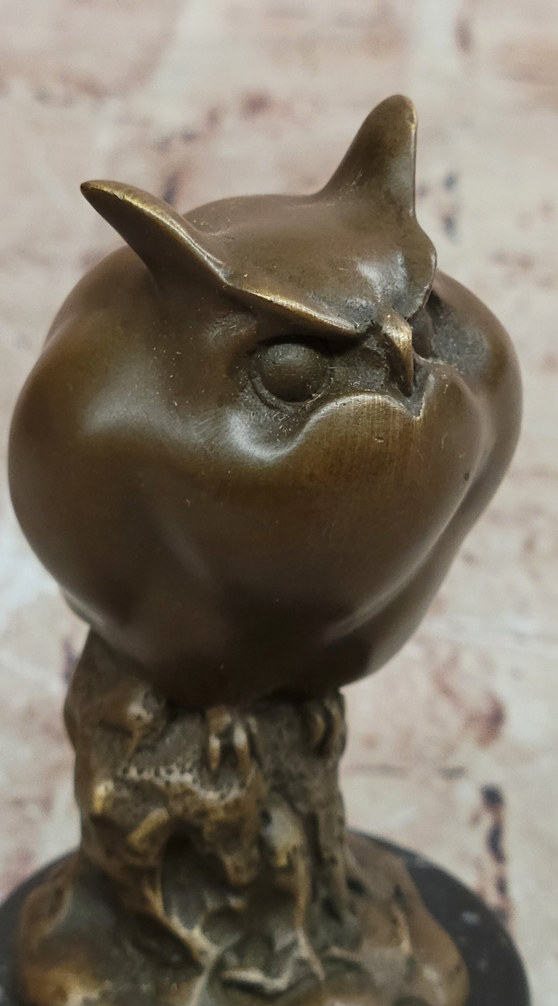 Signed Milo Bronze Owl Sculpture Marble Base Wildlife Animal Artwork