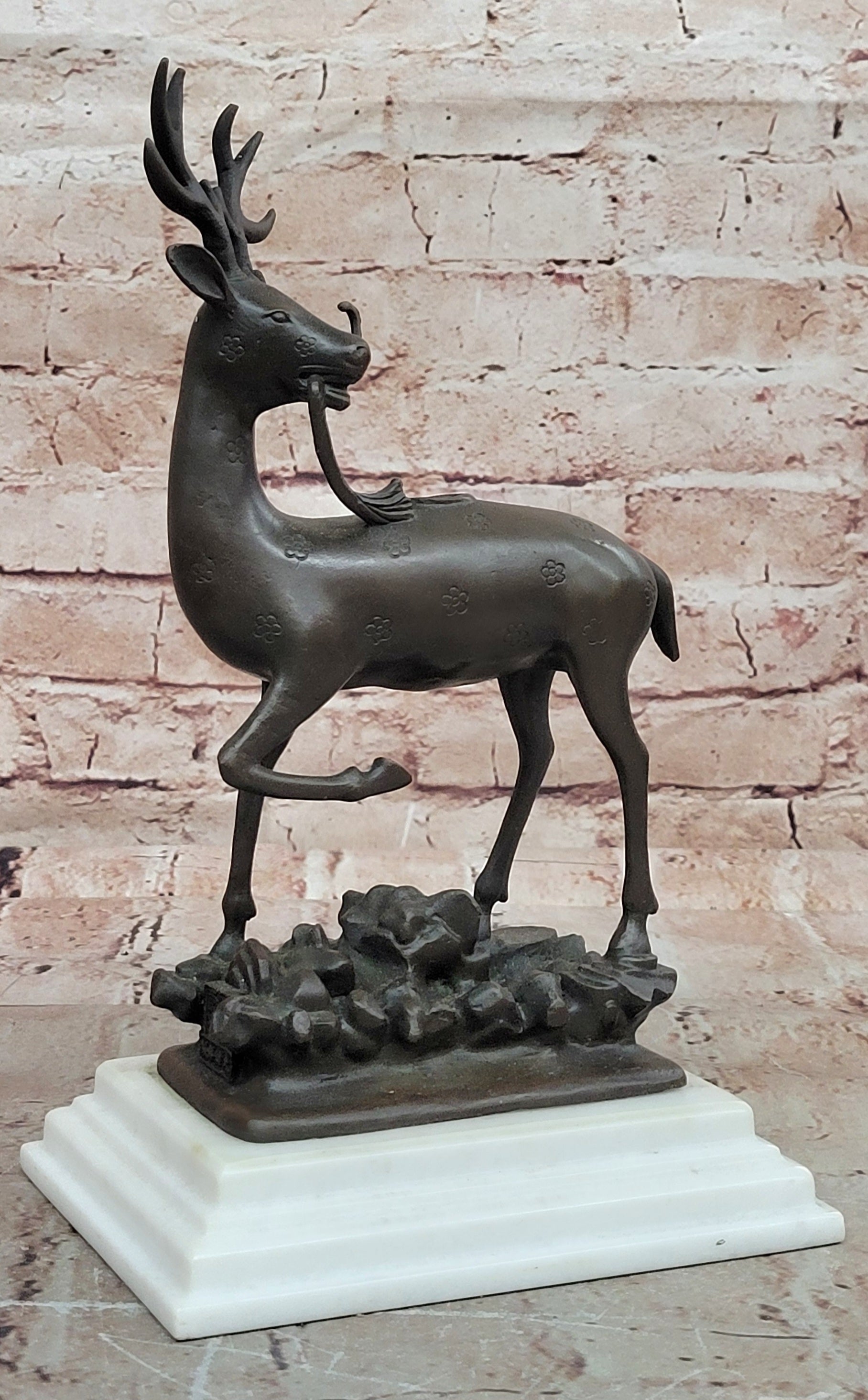 Bronze Caribou Stag Statue Hot Cast Marble Base Animal Artwork Gift Sale