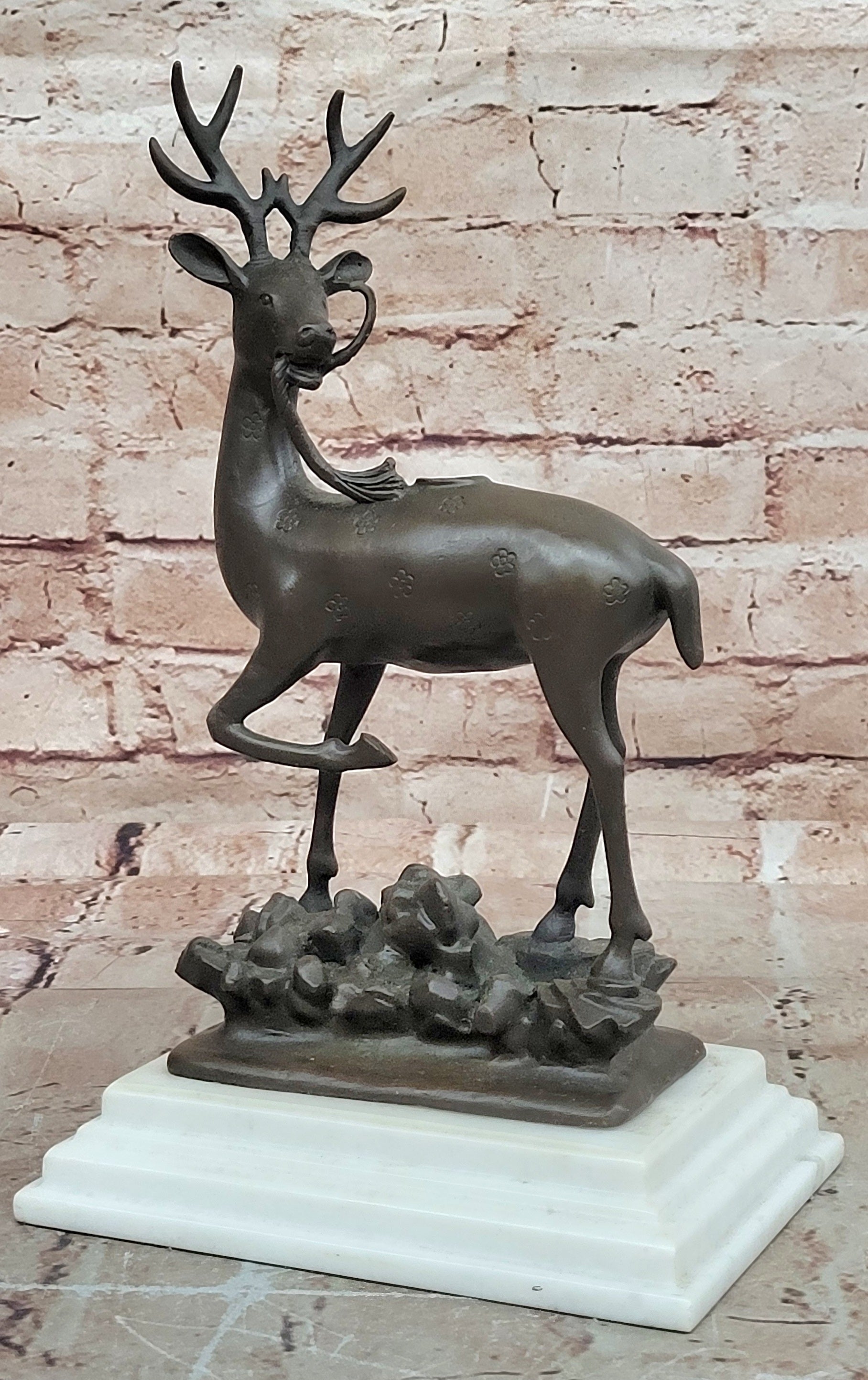 Bronze Caribou Stag Statue Hot Cast Marble Base Animal Artwork Gift Sale