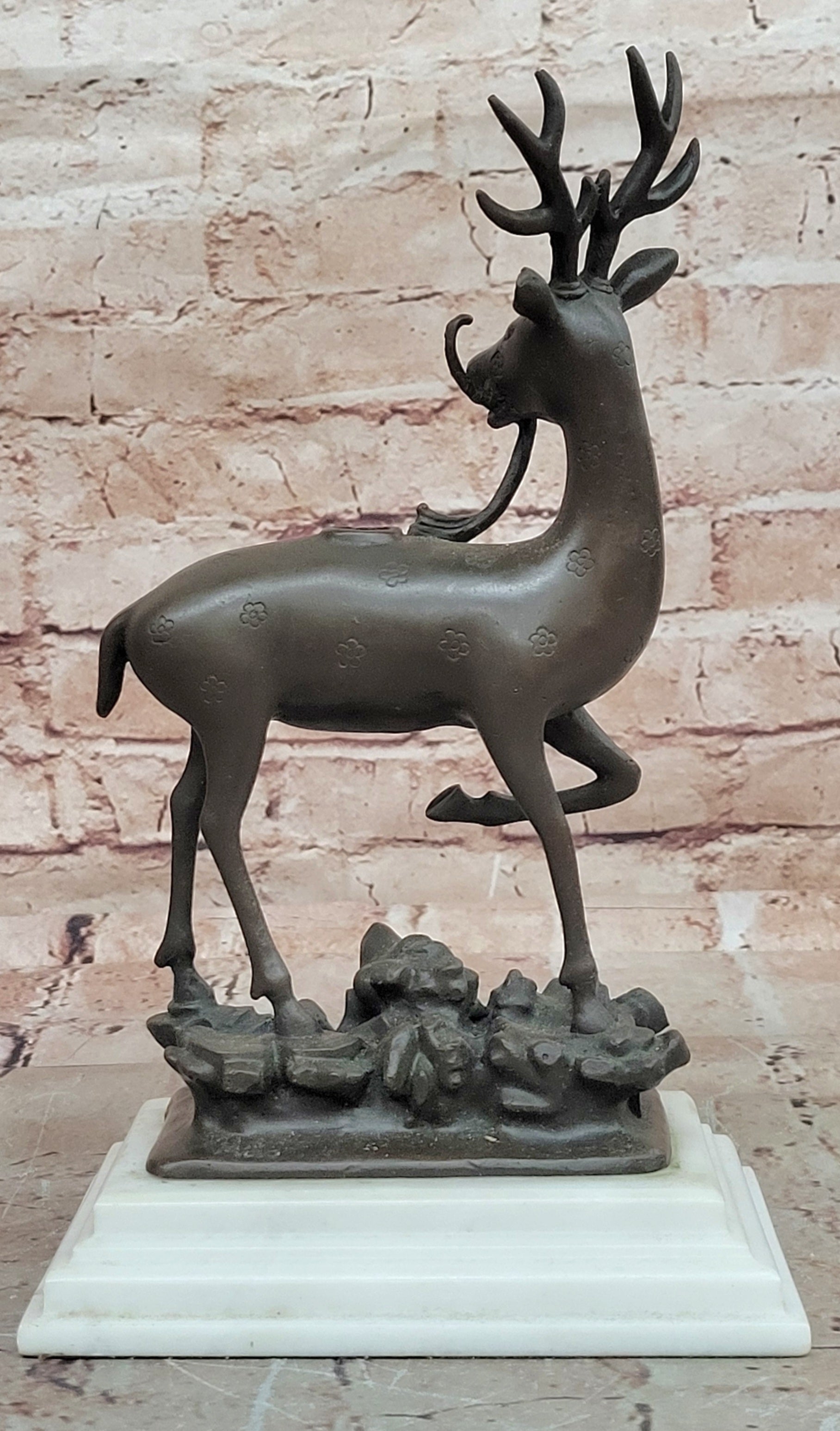 Bronze Caribou Stag Statue Hot Cast Marble Base Animal Artwork Gift Sale