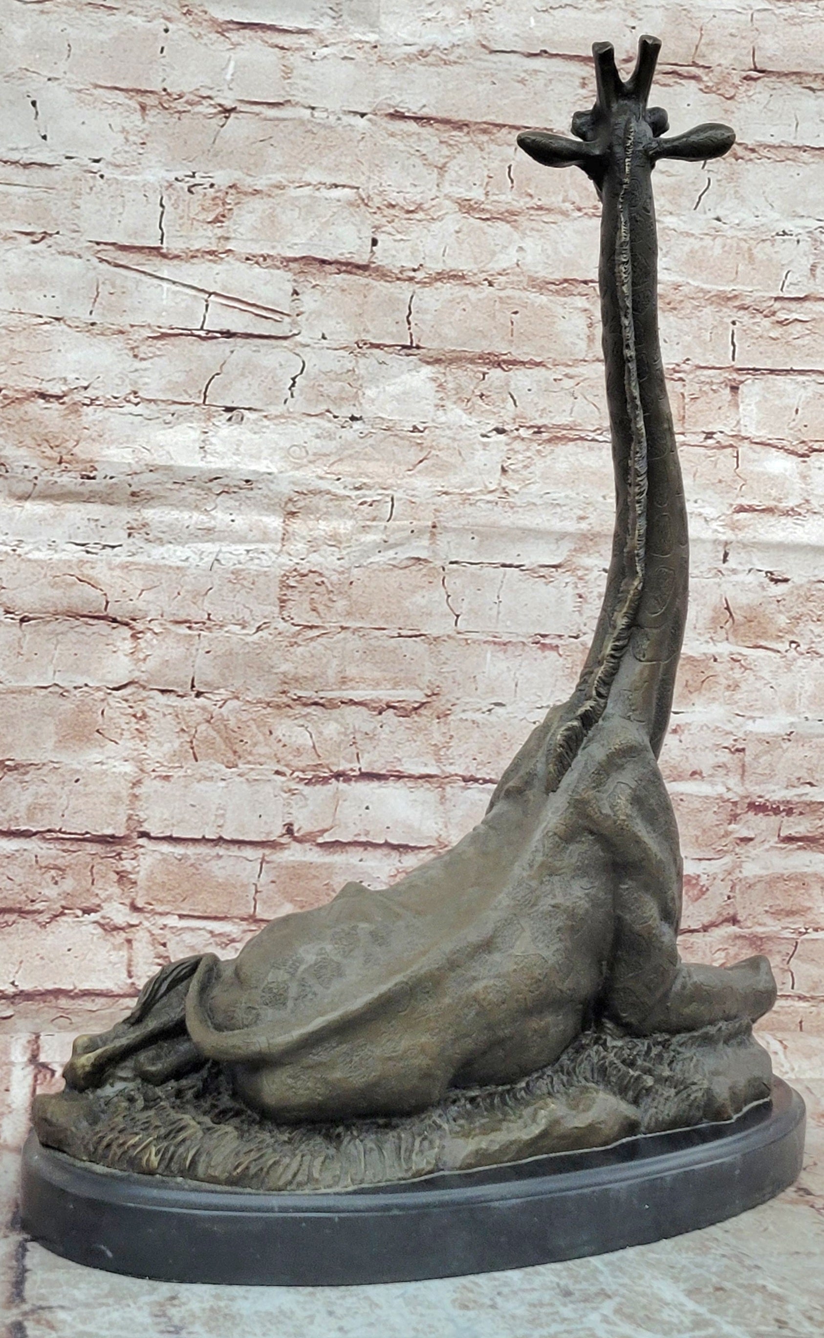 Bronze Wildlife Giraffe Sculpture Signed Nick Animal Statue Fine Art Piece Large