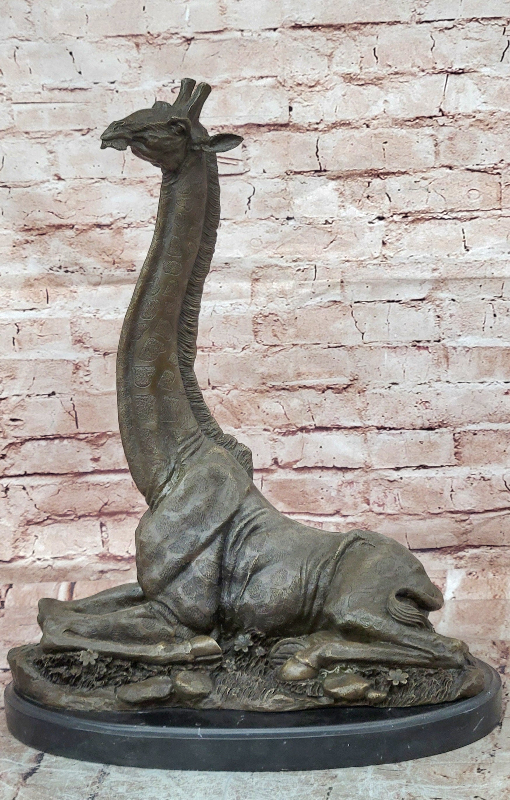 Bronze Wildlife Giraffe Sculpture Signed Nick Animal Statue Fine Art Piece Large