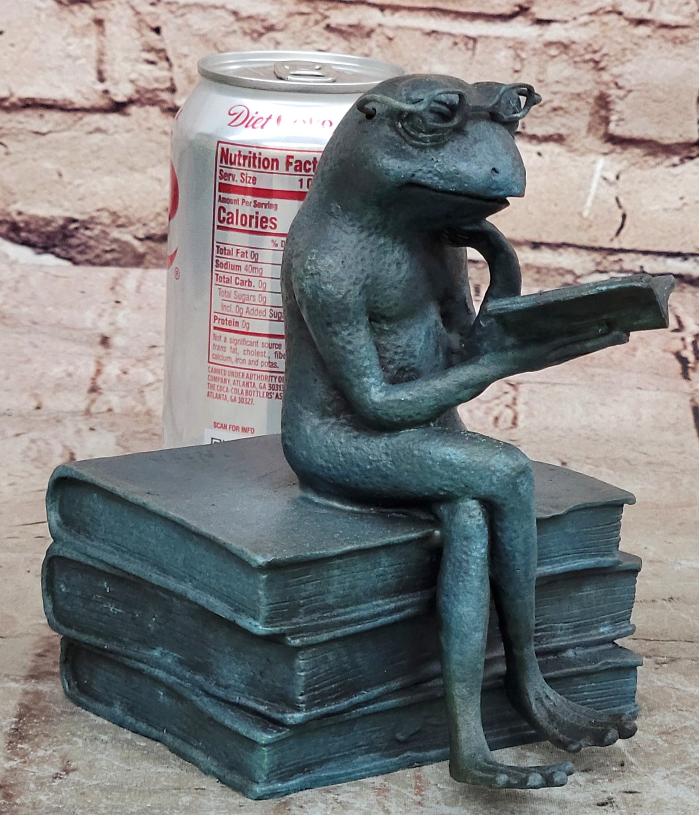 Original Frog Bronze Sculpture Figurine Green Patina Statue Library Office Decor