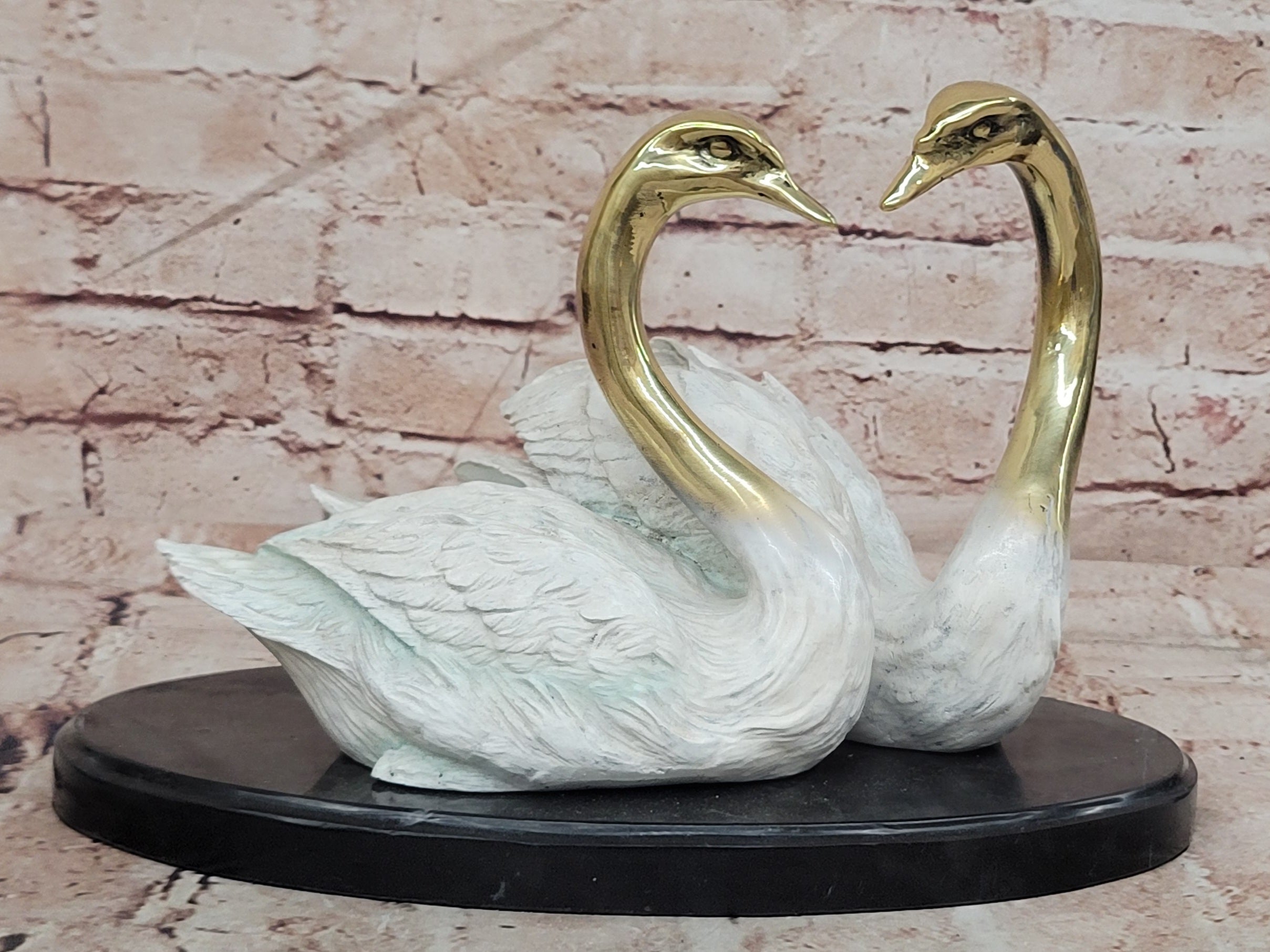 Bronze Swan Couple Figurine Signed Milo Romantic Home Decor Art Sculpture