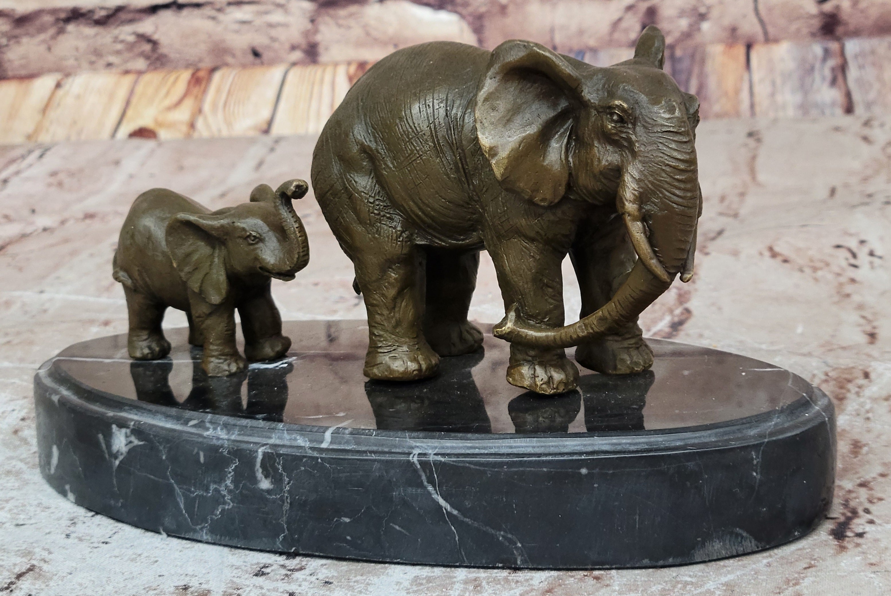 Bronze Sculpture Hand Made Statue Animal Wildlife African Elephants Elephant Art