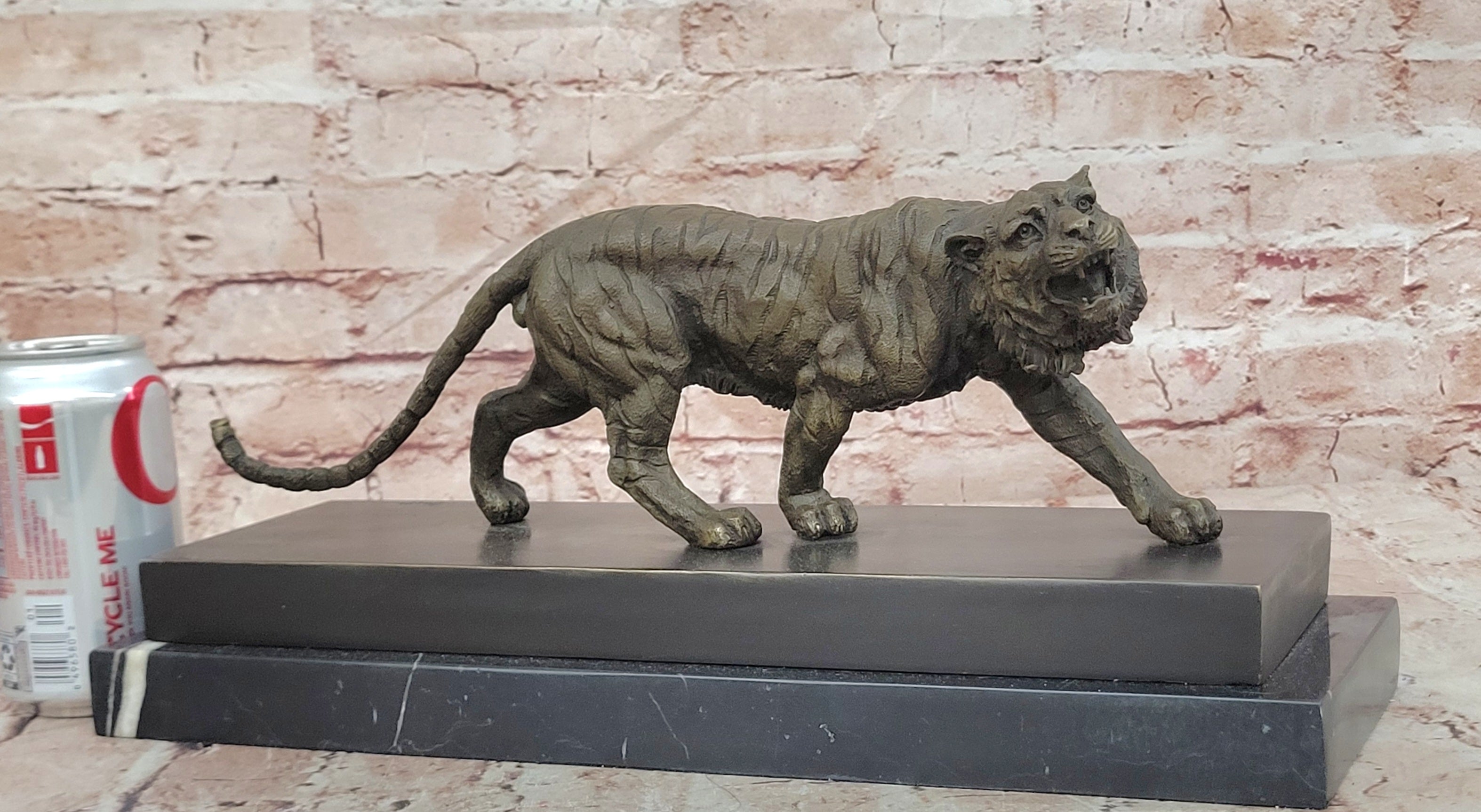 Bronze Walking Tiger Statue Signed Barye Wildlife Animal Collectible Art Sculpture
