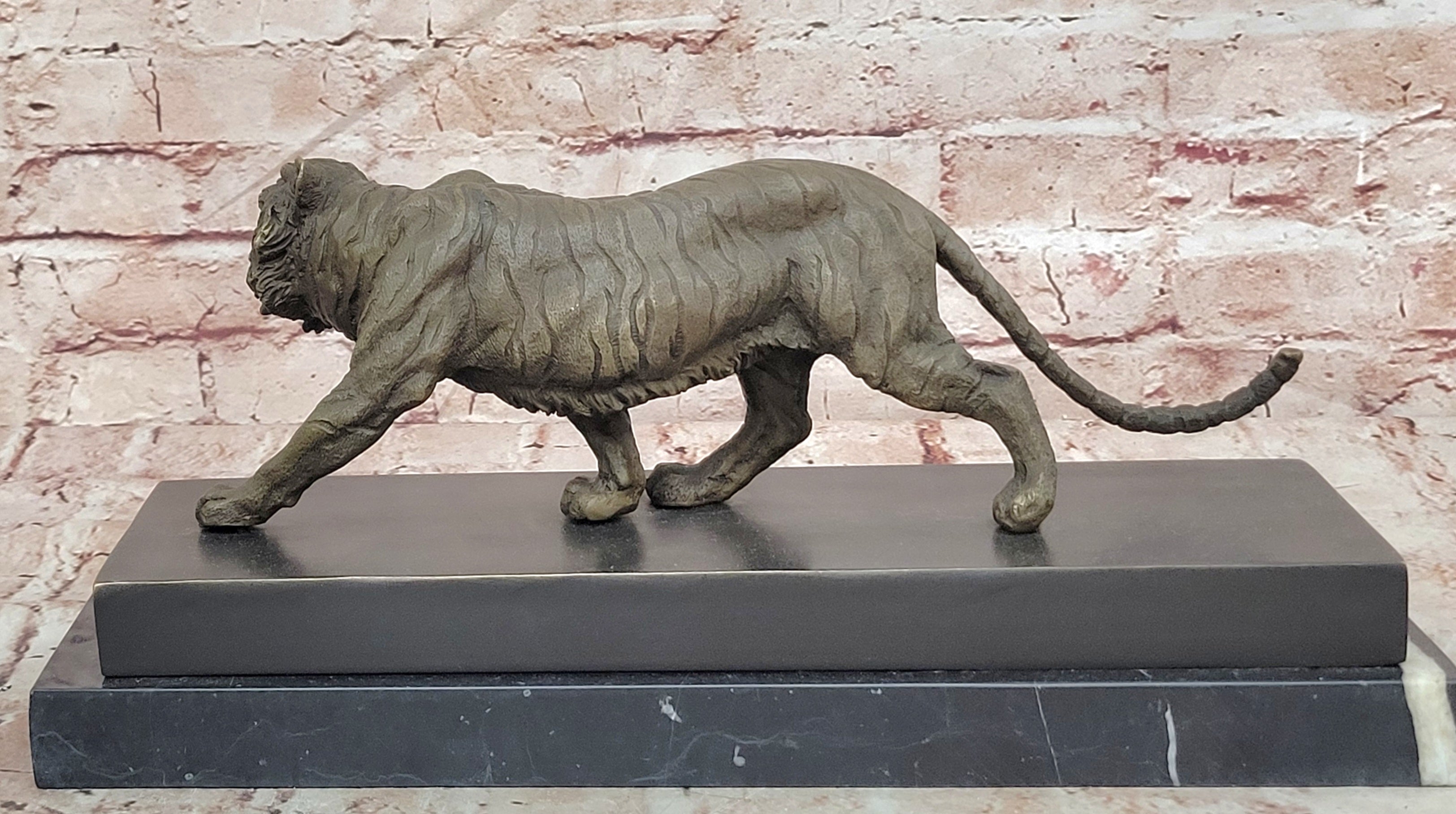 Bronze Walking Tiger Statue Signed Barye Wildlife Animal Collectible Art Sculpture