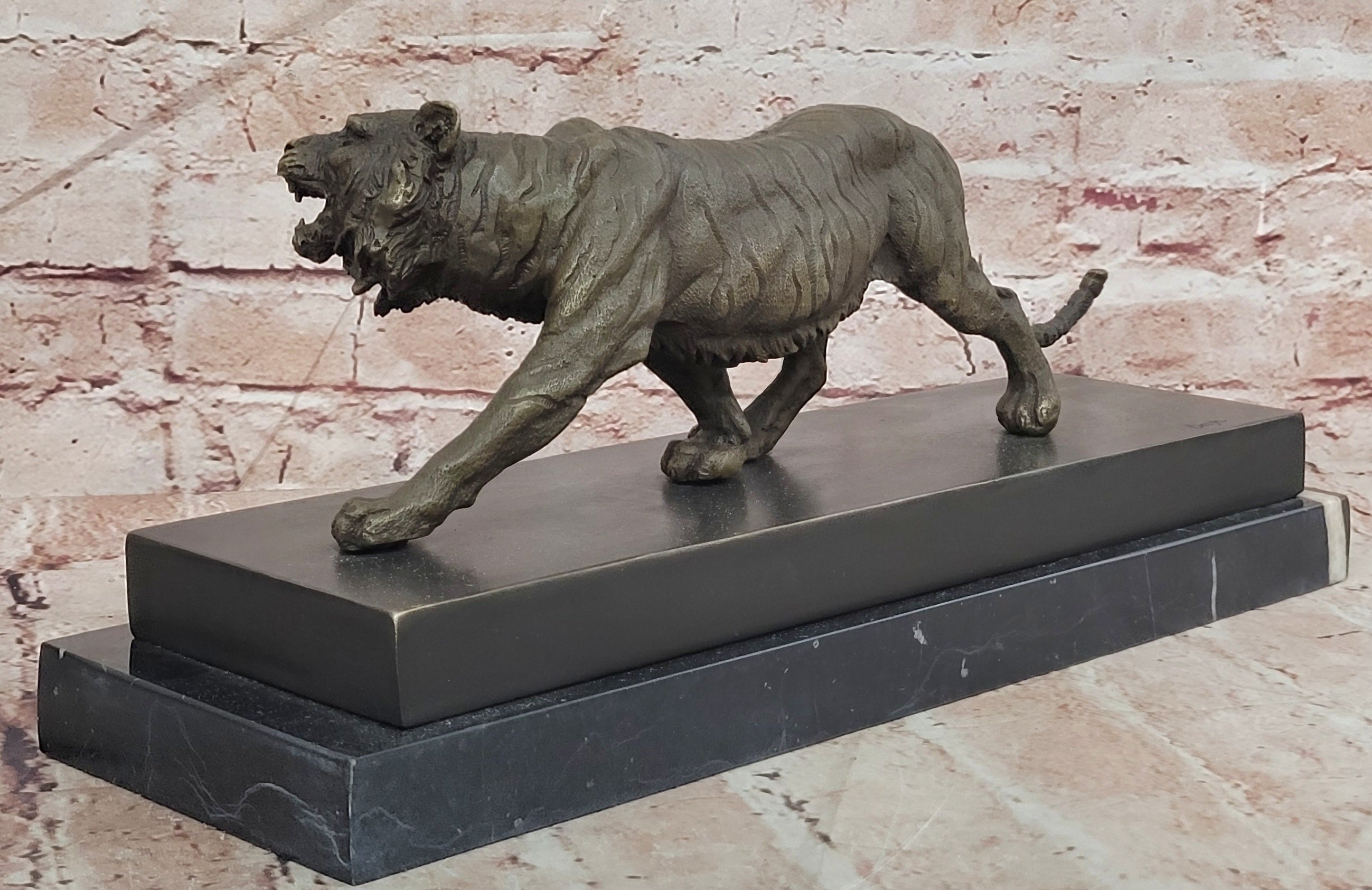 Bronze Walking Tiger Statue Signed Barye Wildlife Animal Collectible Art Sculpture