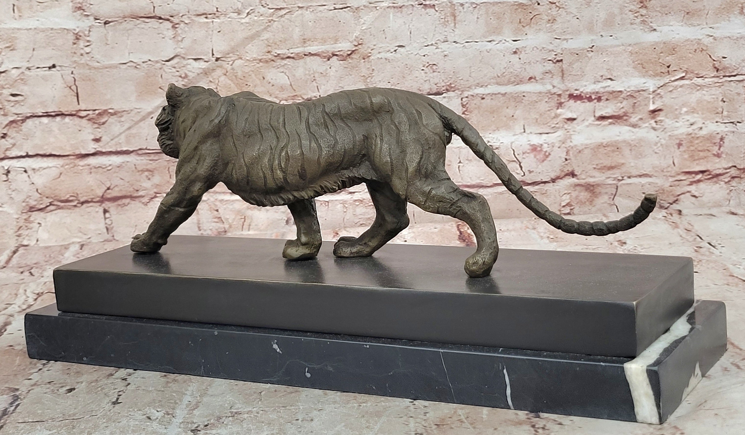 Bronze Walking Tiger Statue Signed Barye Wildlife Animal Collectible Art Sculpture
