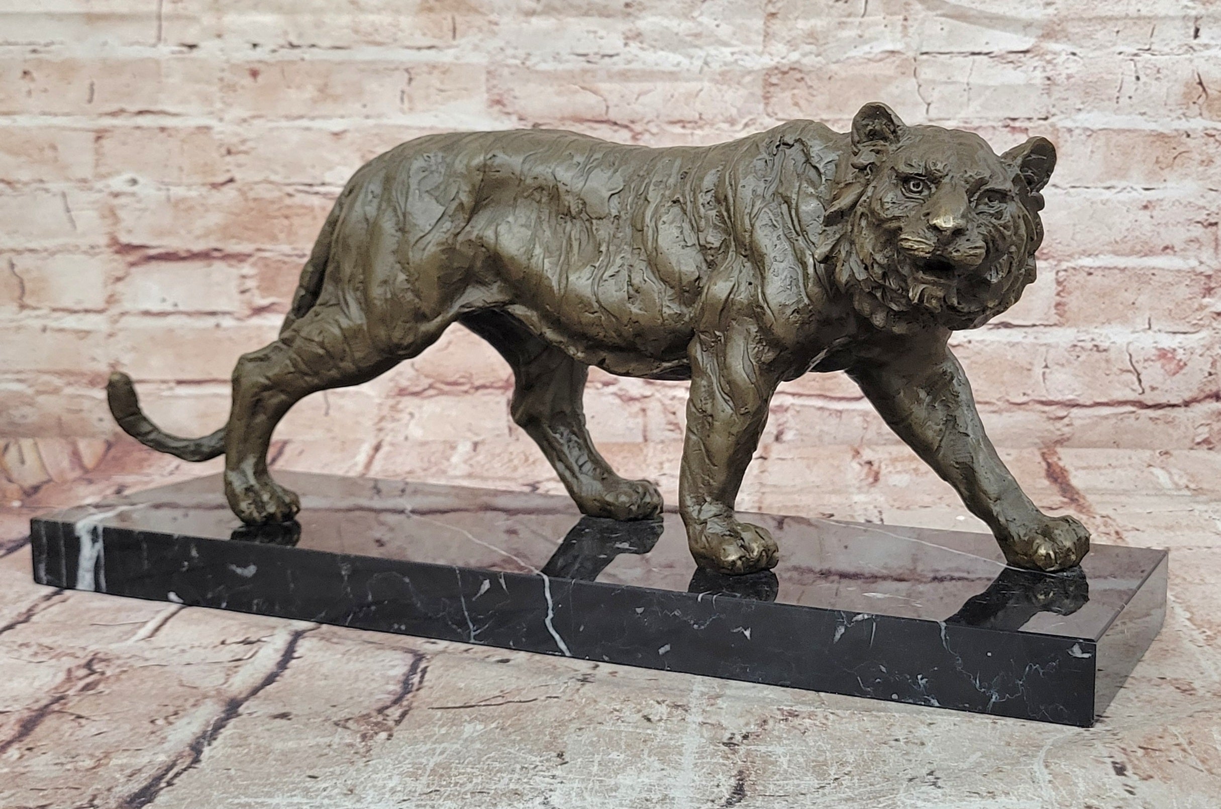 Bronze Stalking Tiger Sculpture Animal Figurine Museum Quality Statue Decor
