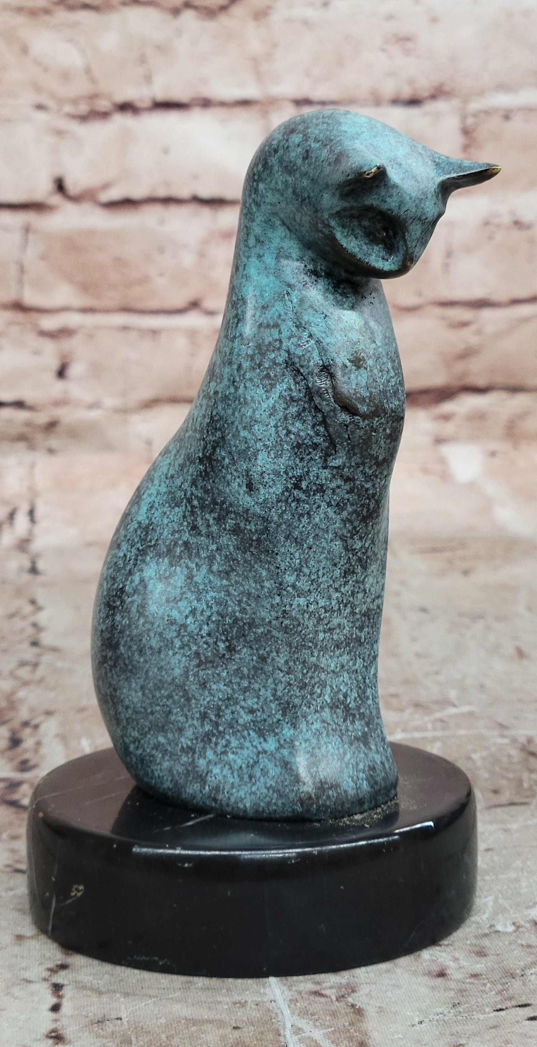 Mid Century Bronze Cat Statue Abstract Handmade Lost Wax Figurine