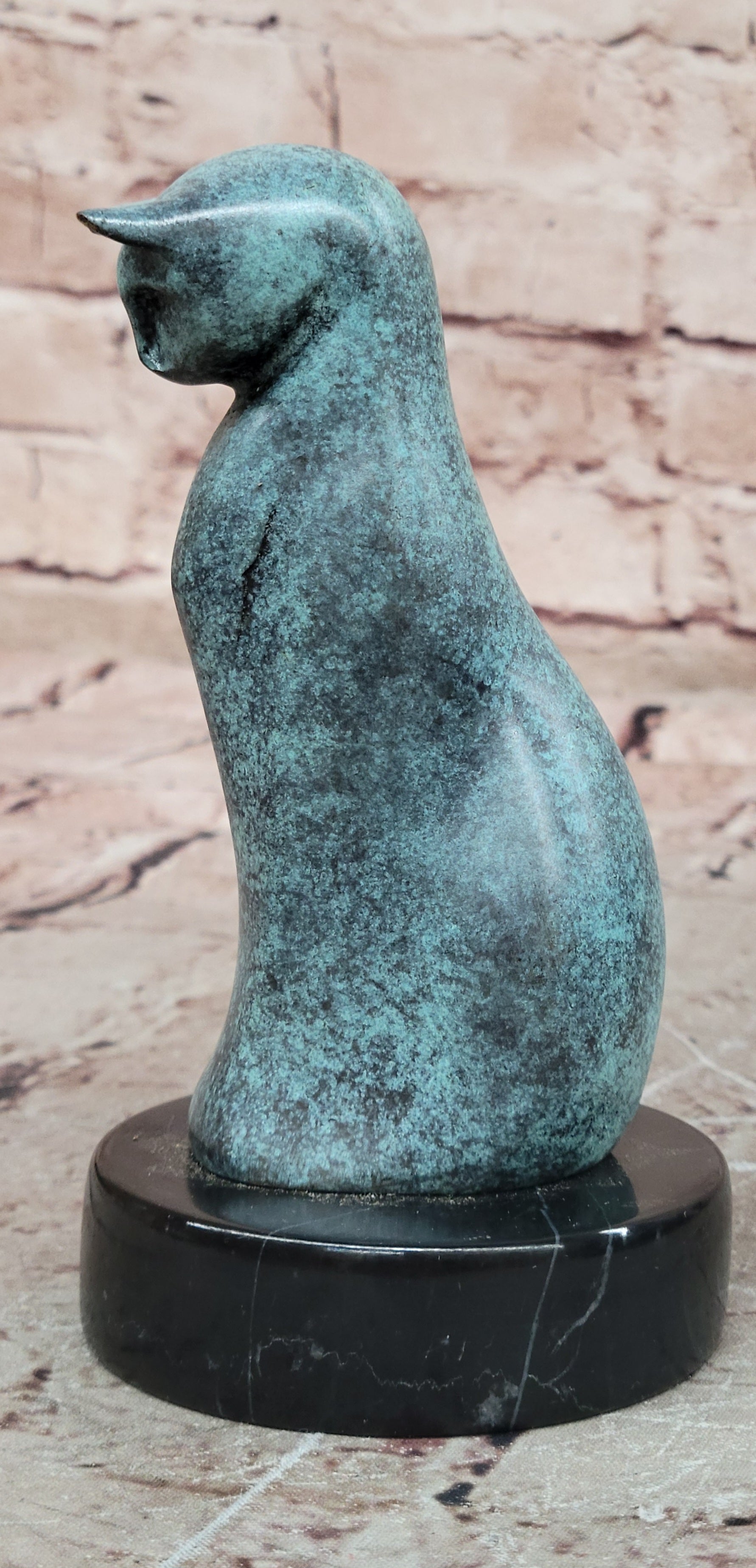 Mid Century Bronze Cat Statue Abstract Handmade Lost Wax Figurine