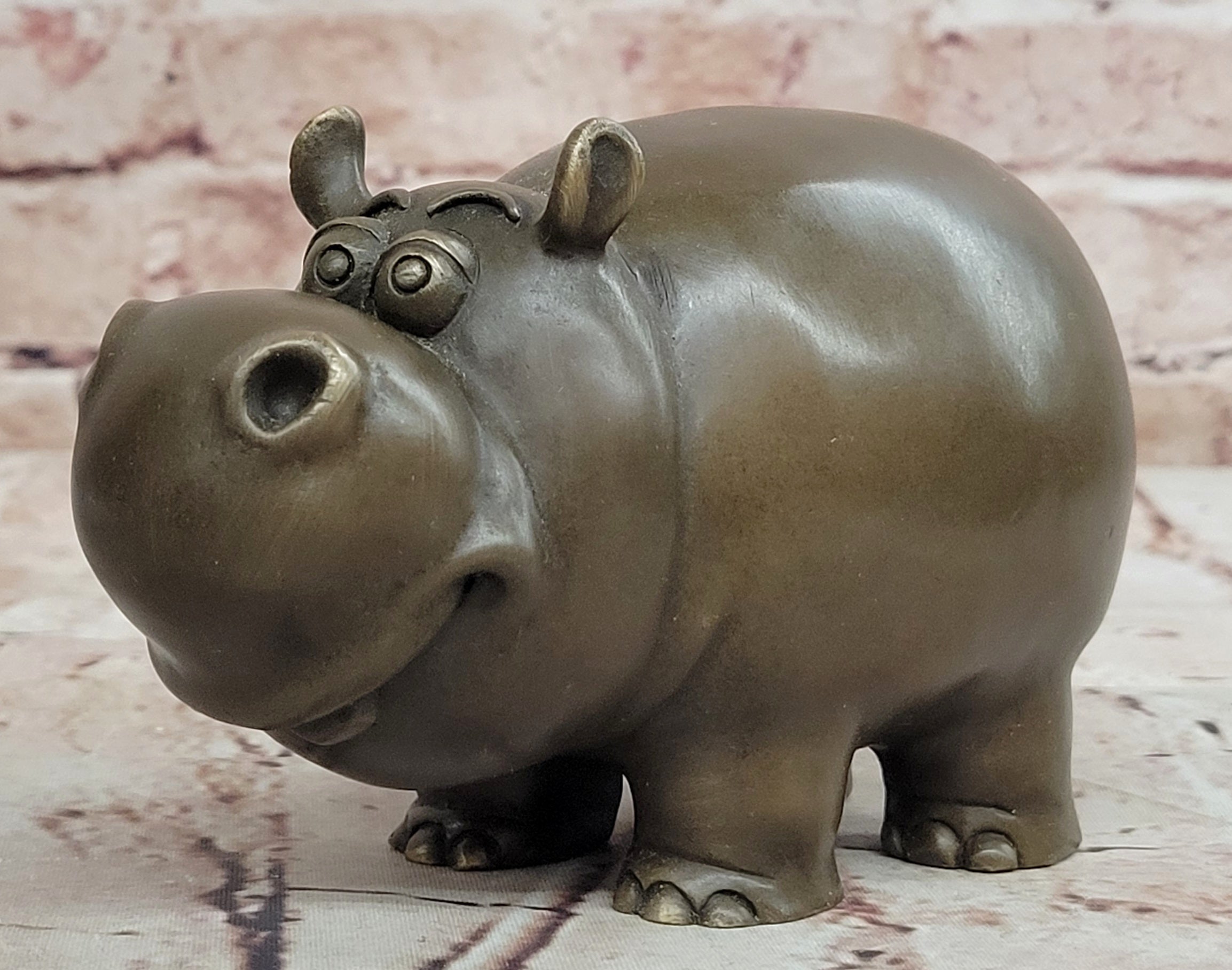 Handmade Milo Bronze Hippo Animal Sculpture Collectible Artwork