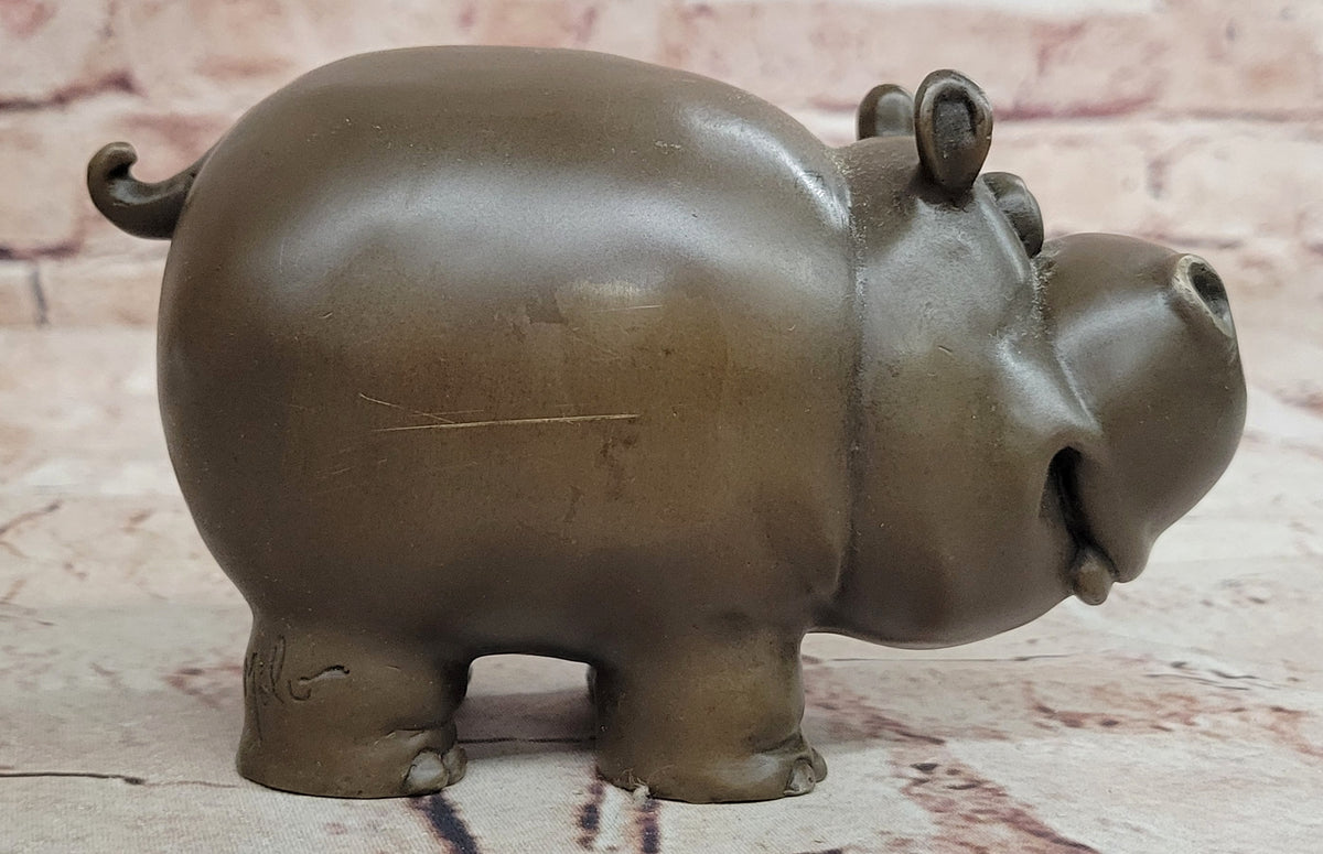 Handmade Milo Bronze Hippo Animal Sculpture Collectible Artwork