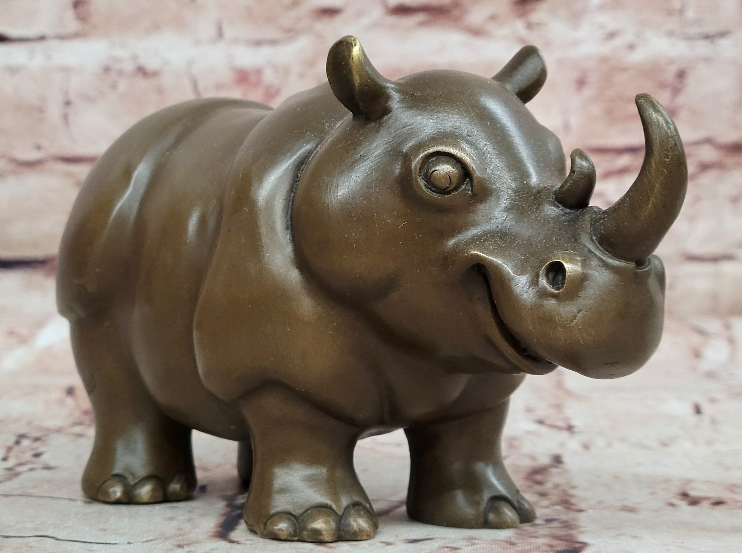 Botero Style Rhino Bronze Sculpture by Milo Abstract Modern Wildlife Figurine