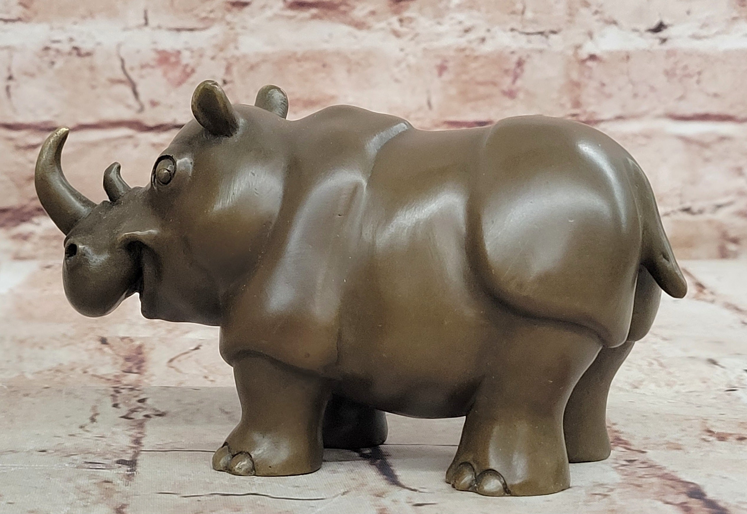 Botero Style Rhino Bronze Sculpture by Milo Abstract Modern Wildlife Figurine