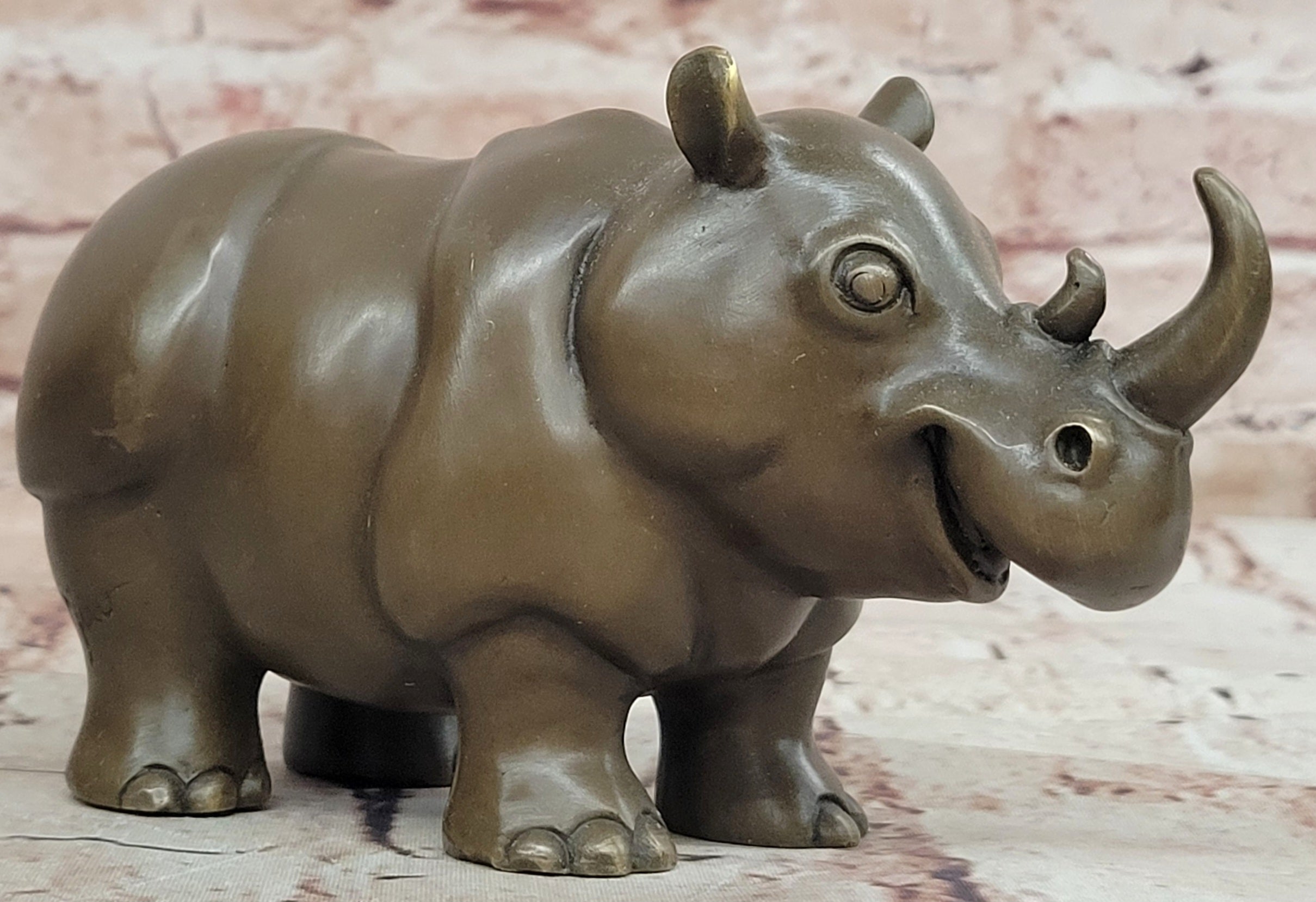 Botero Style Rhino Bronze Sculpture by Milo Abstract Modern Wildlife Figurine