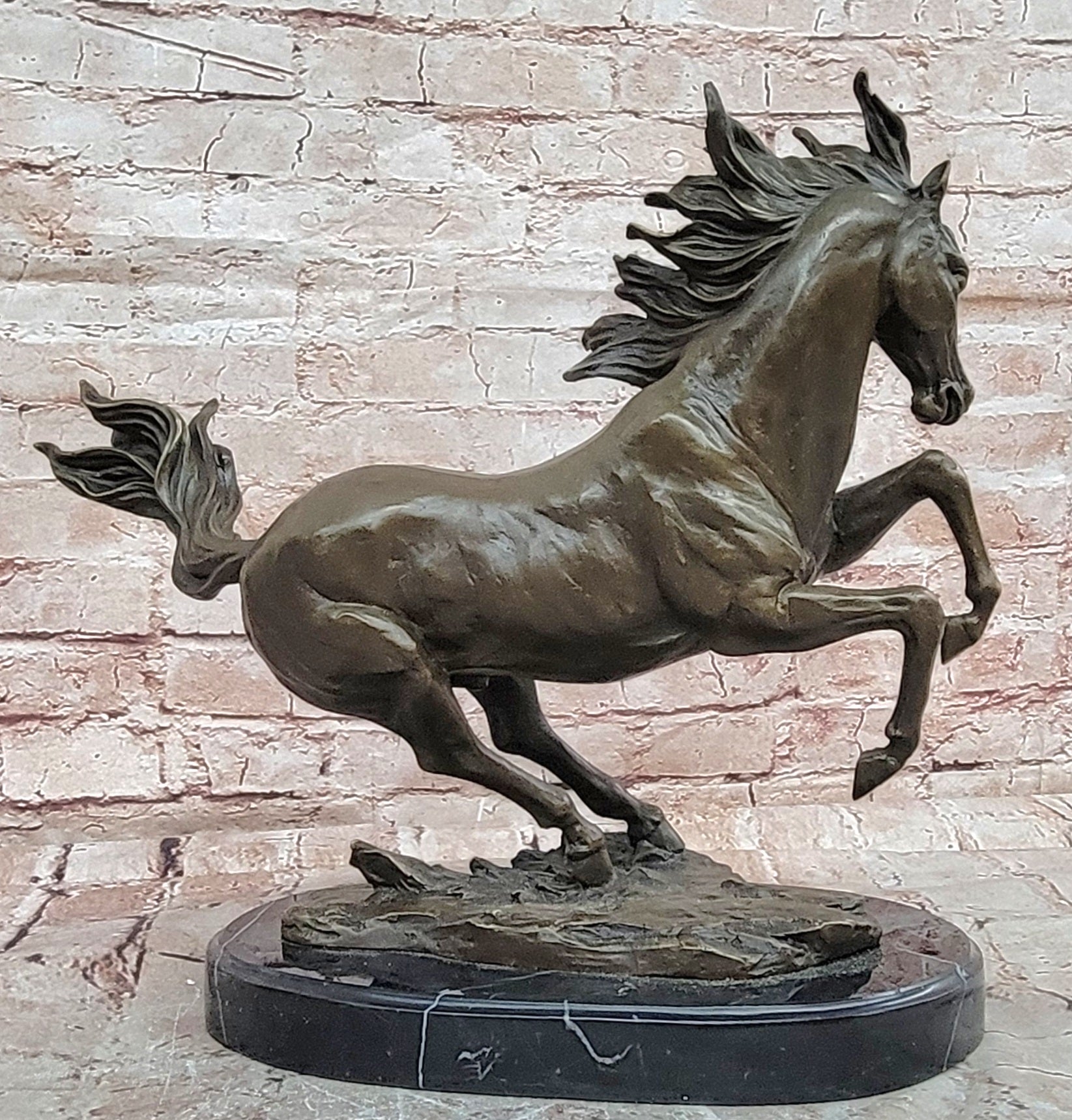 Wild Horse Stallion Bronze Sculpture - Original Signed Artwork - Art Deco & Nouveau Style