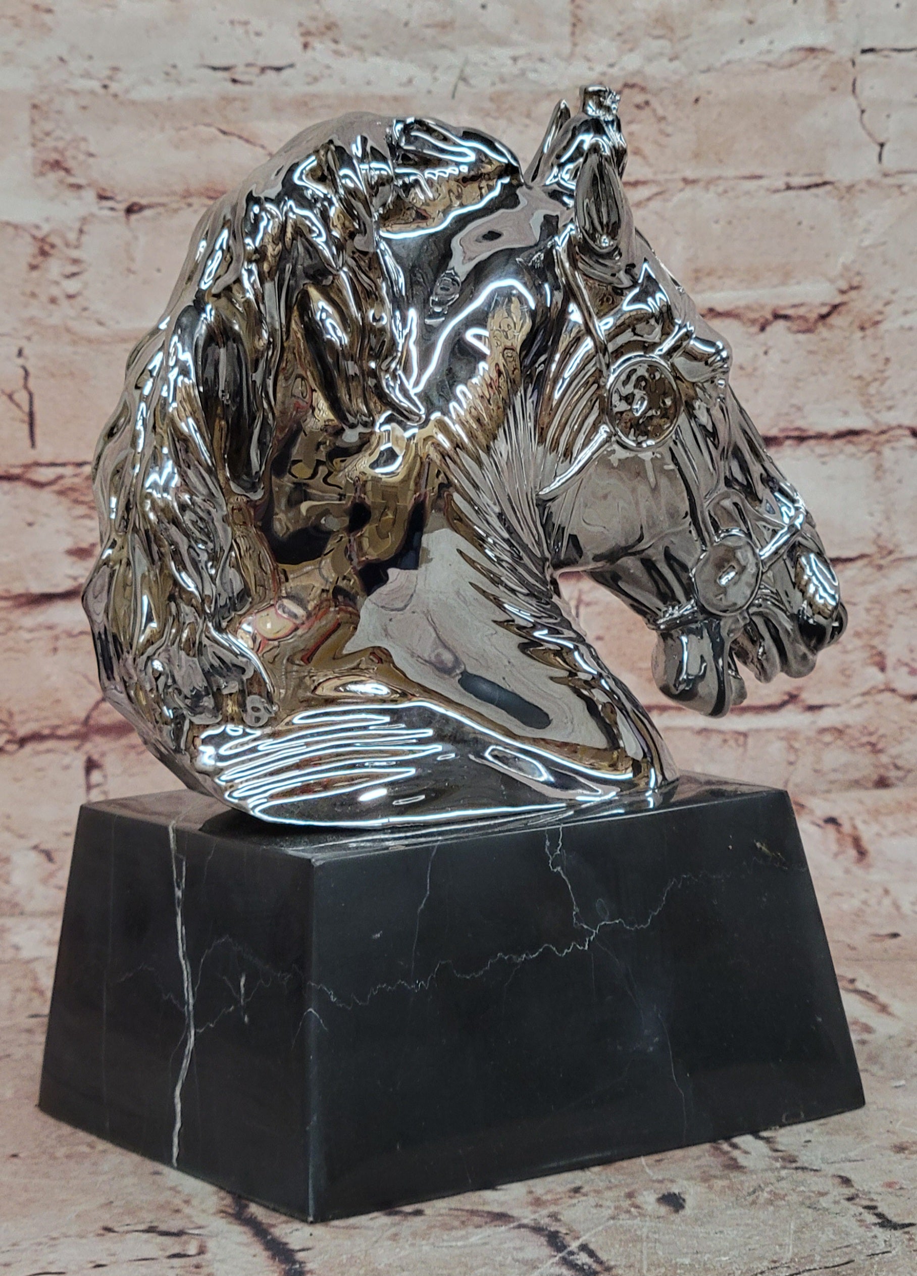 Milo Bronze Equestrian Horse Bust Silver Accent Sculpture Fine Art Decor