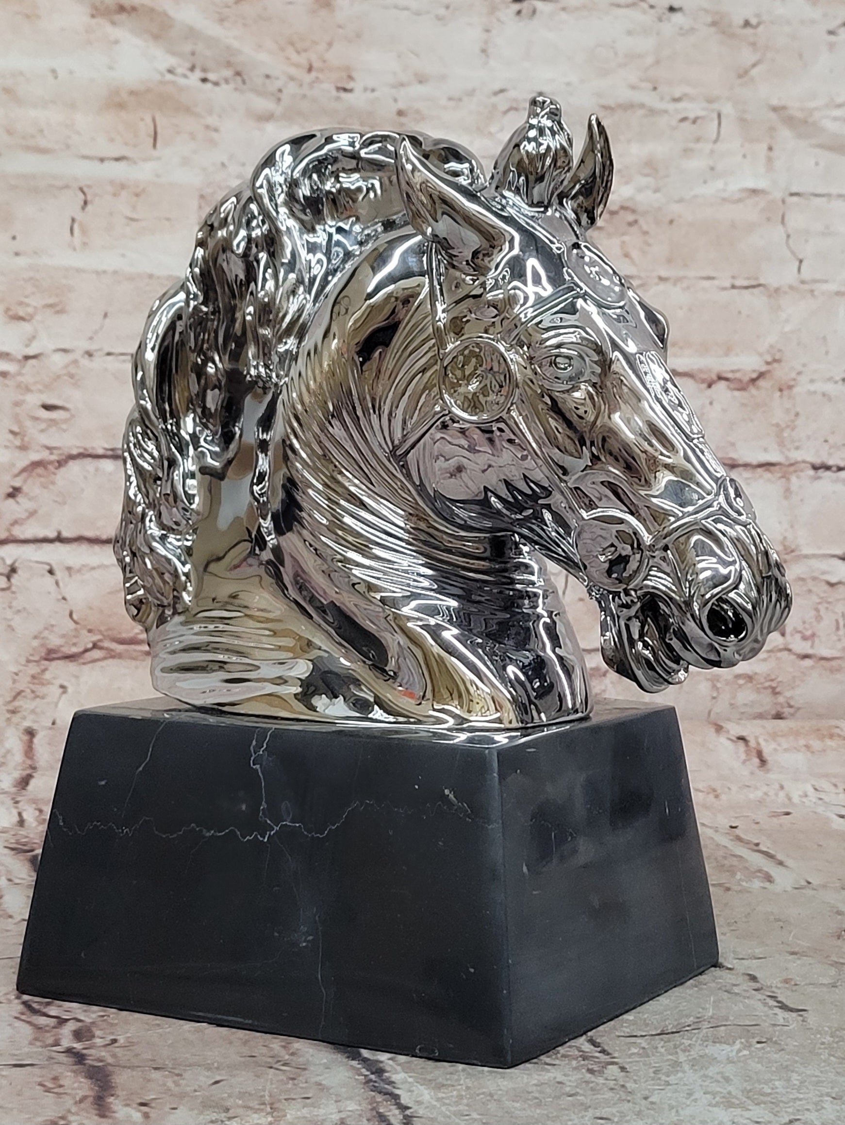 Milo Bronze Equestrian Horse Bust Silver Accent Sculpture Fine Art Decor