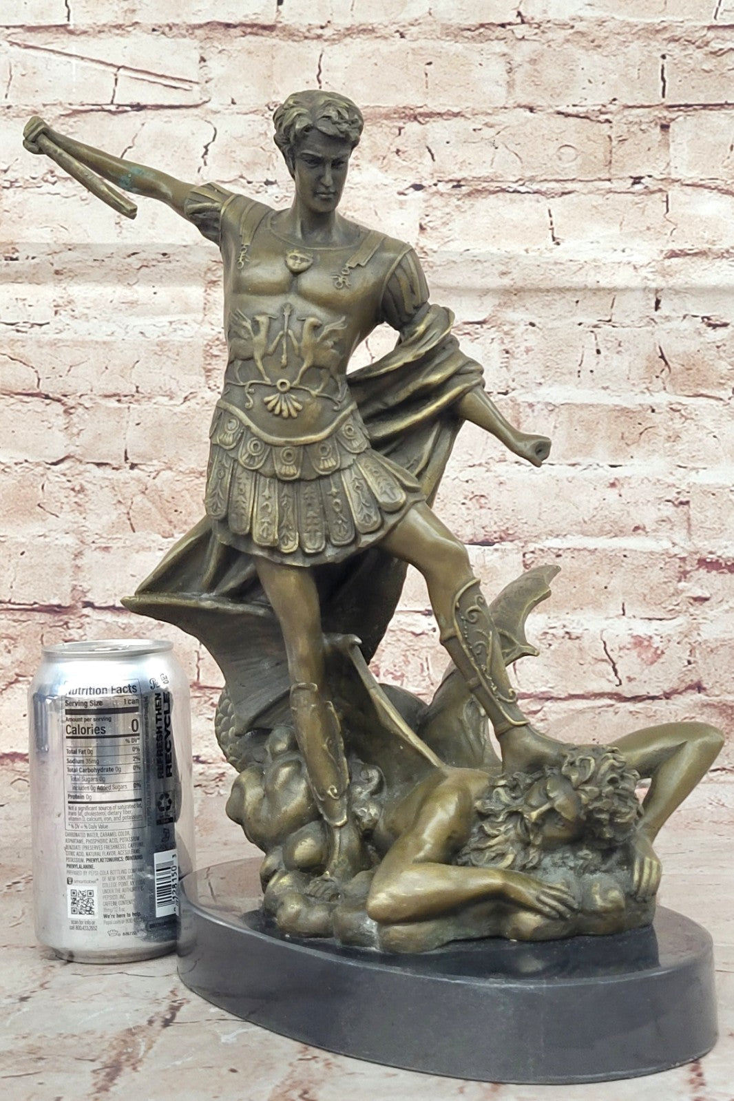 European Bronze Figurine Religious Archangel Saint Michael stepping on demon Art