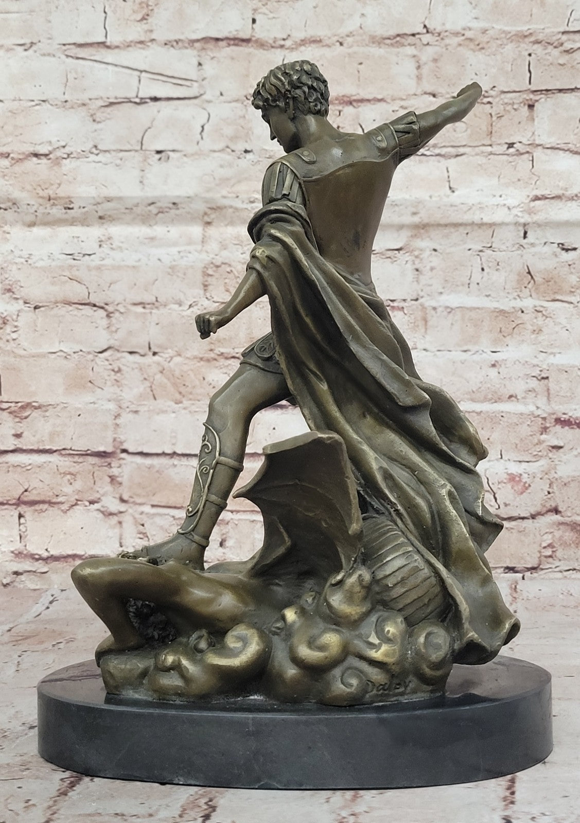 European Bronze Figurine Religious Archangel Saint Michael stepping on demon Art