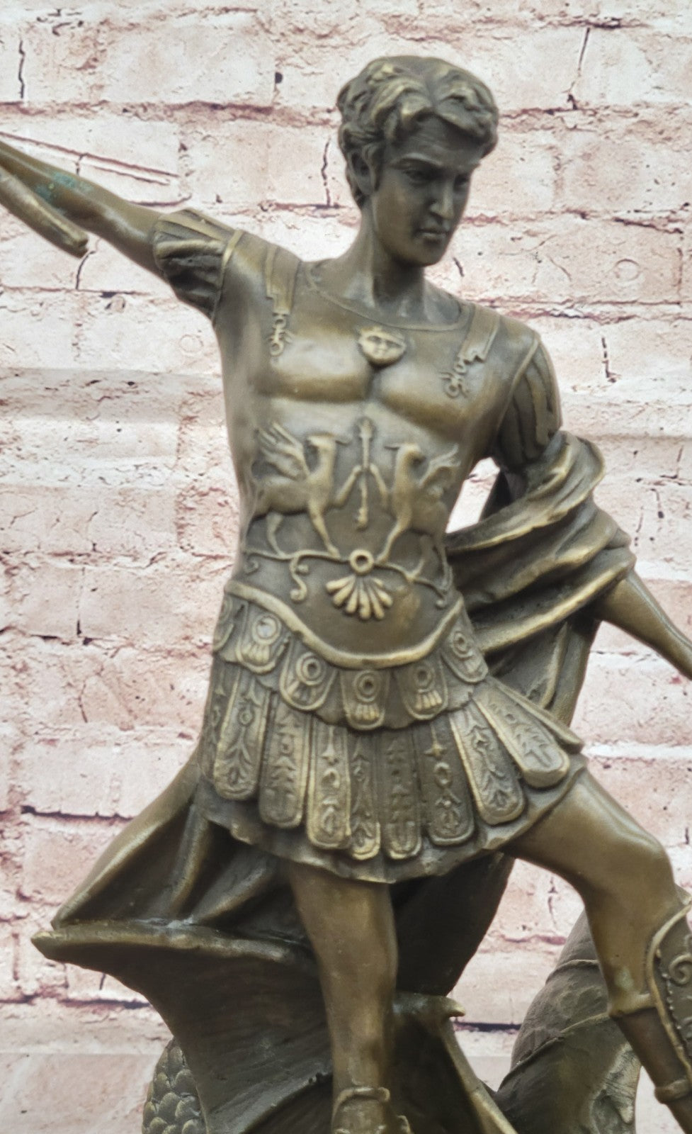 European Bronze Figurine Religious Archangel Saint Michael stepping on demon Art