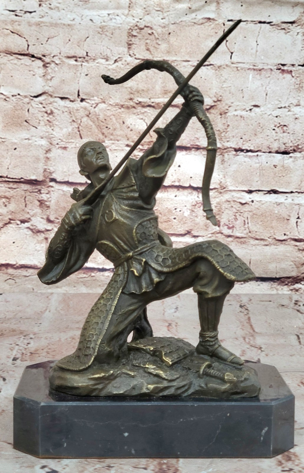 Vintage RARE Signed Kamiko Solid Bronze Samurai Figure Statue Sculpture Deco