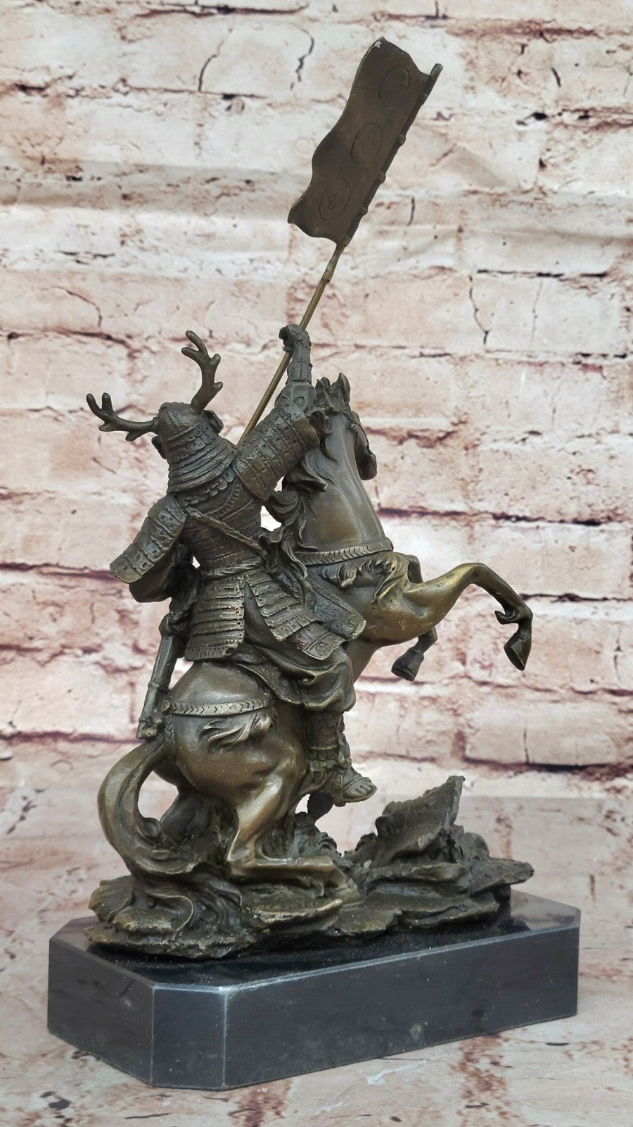 Vintage Bronze HORSE & SAMURAI WARRIOR Statue Cloisonne Japanese SIGNED Artwork