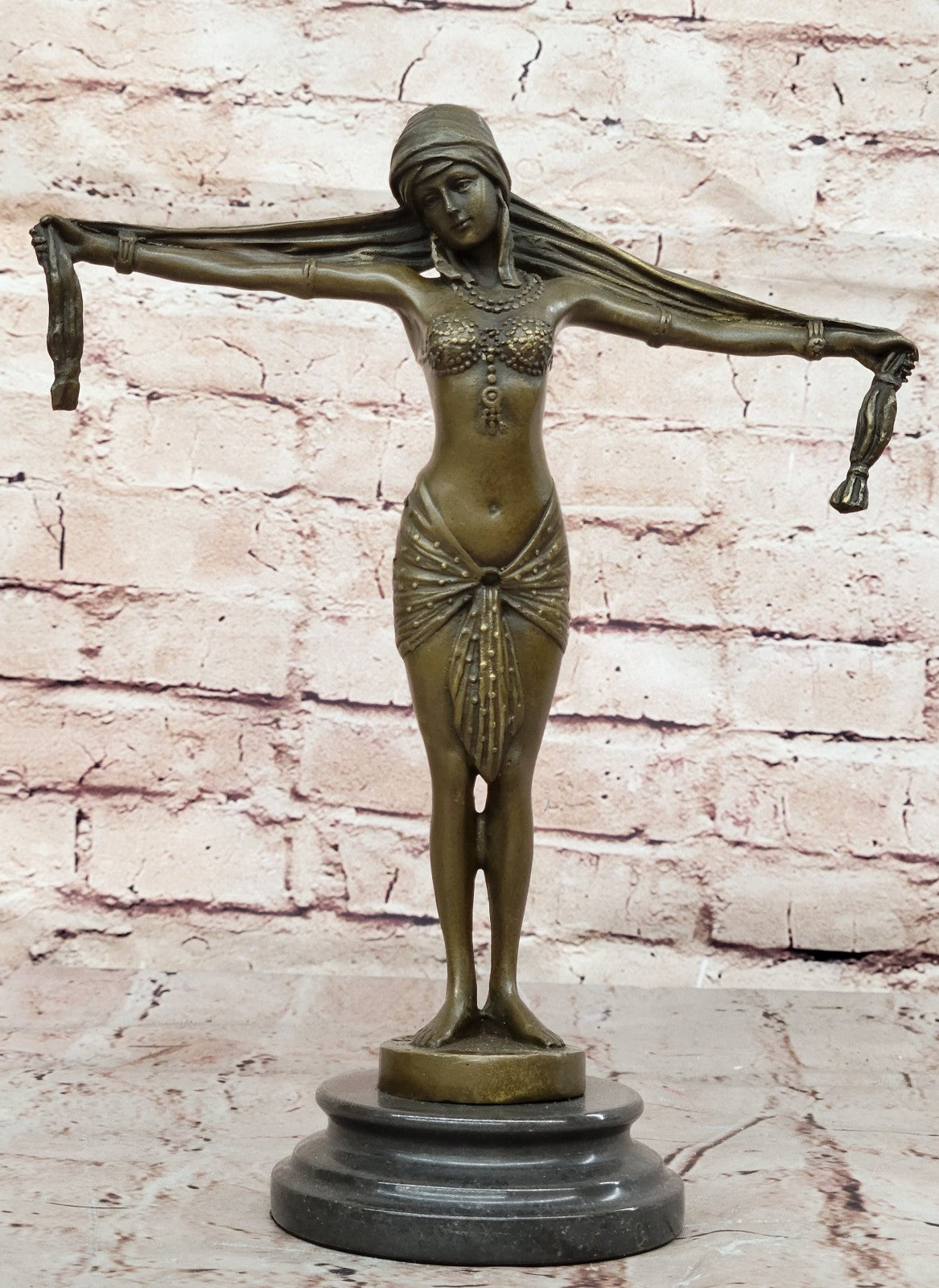 Handcrafted bronze sculpture *SALE* Demetrius Chiparus Romanin On Marble Dancer