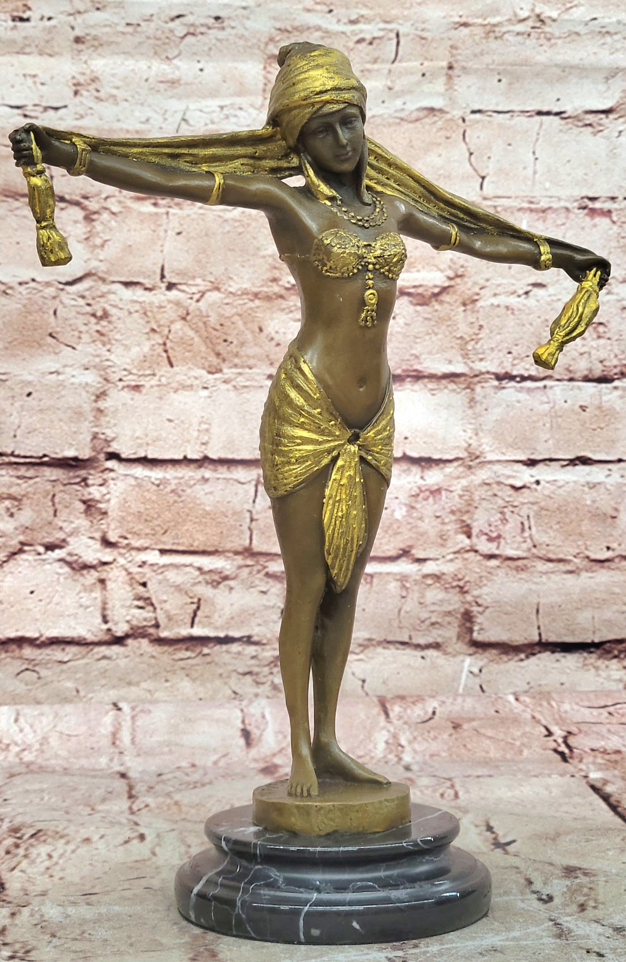 Handcrafted bronze sculpture SALE Dancer Marble On Romanin Chiparus Demetrius